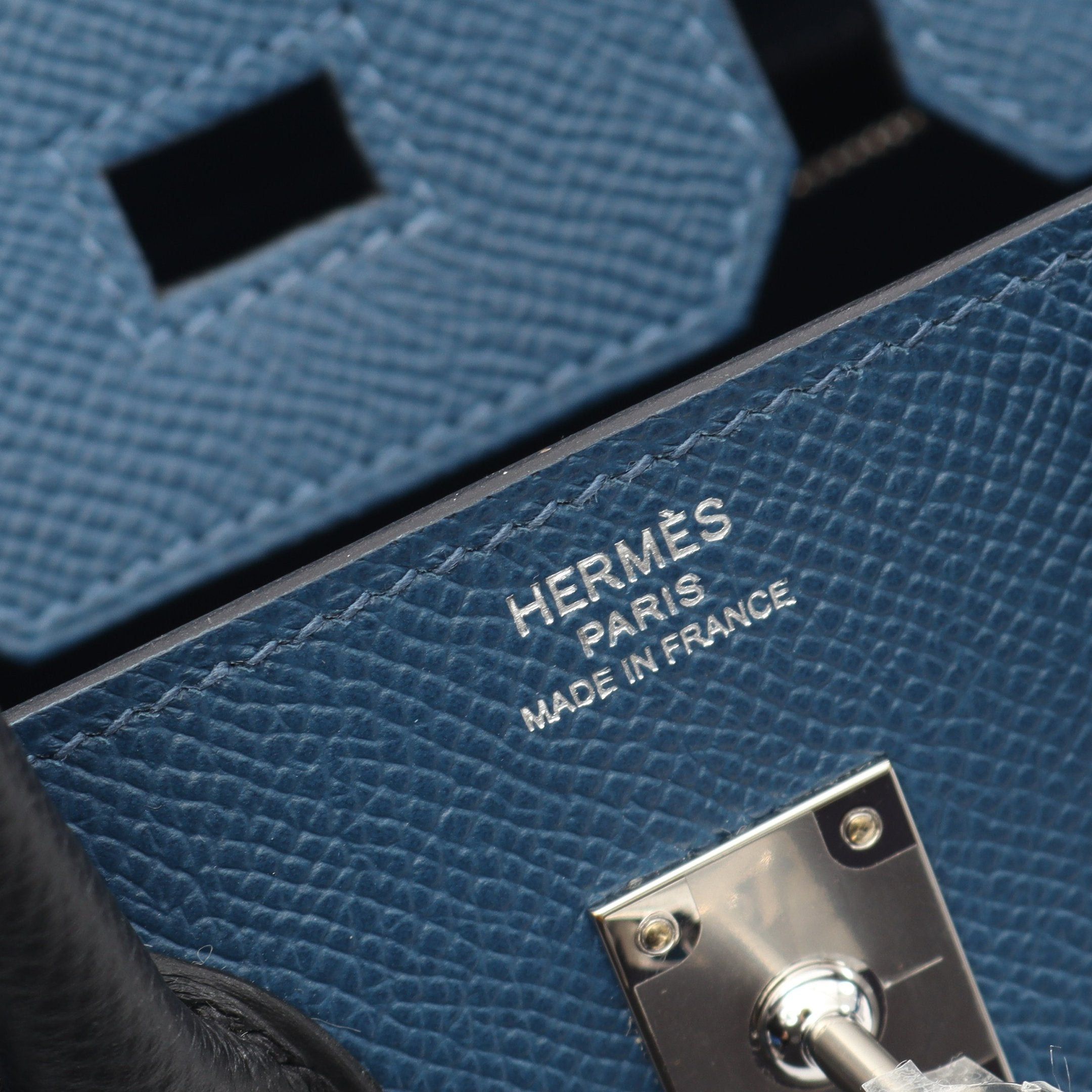 Hermes Hermes Birkin 25 Tricolor Deep Blue Hydra Handbag Veau Epsom Black Silver Hardware Double Engraved Size ONE SIZE - 4 Thumbnail
