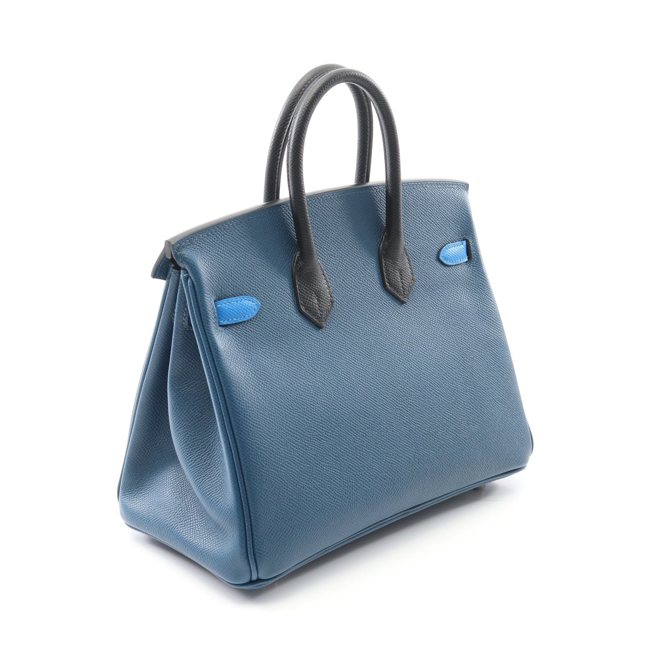 Hermes Hermes Birkin 25 Tricolor Deep Blue Hydra Handbag Veau Epsom Black Silver Hardware Double Engraved Size ONE SIZE - 2 Thumbnail