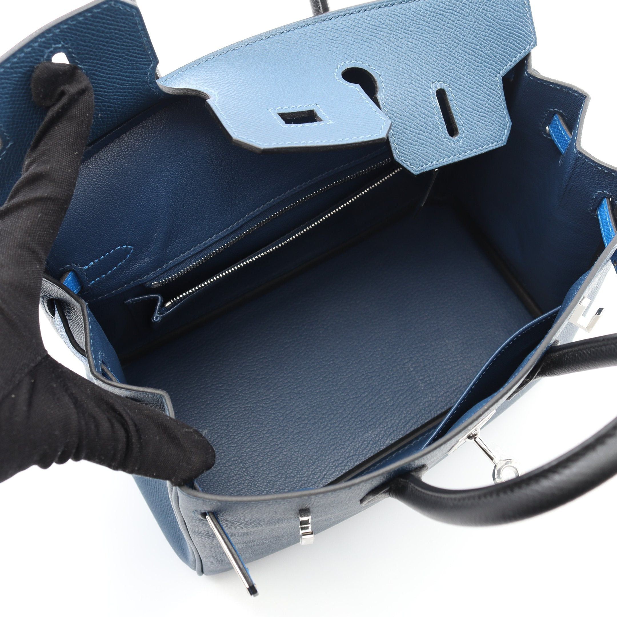 Hermes Hermes Birkin 25 Tricolor Deep Blue Hydra Handbag Veau Epsom Black Silver Hardware Double Engraved Size ONE SIZE - 3 Thumbnail
