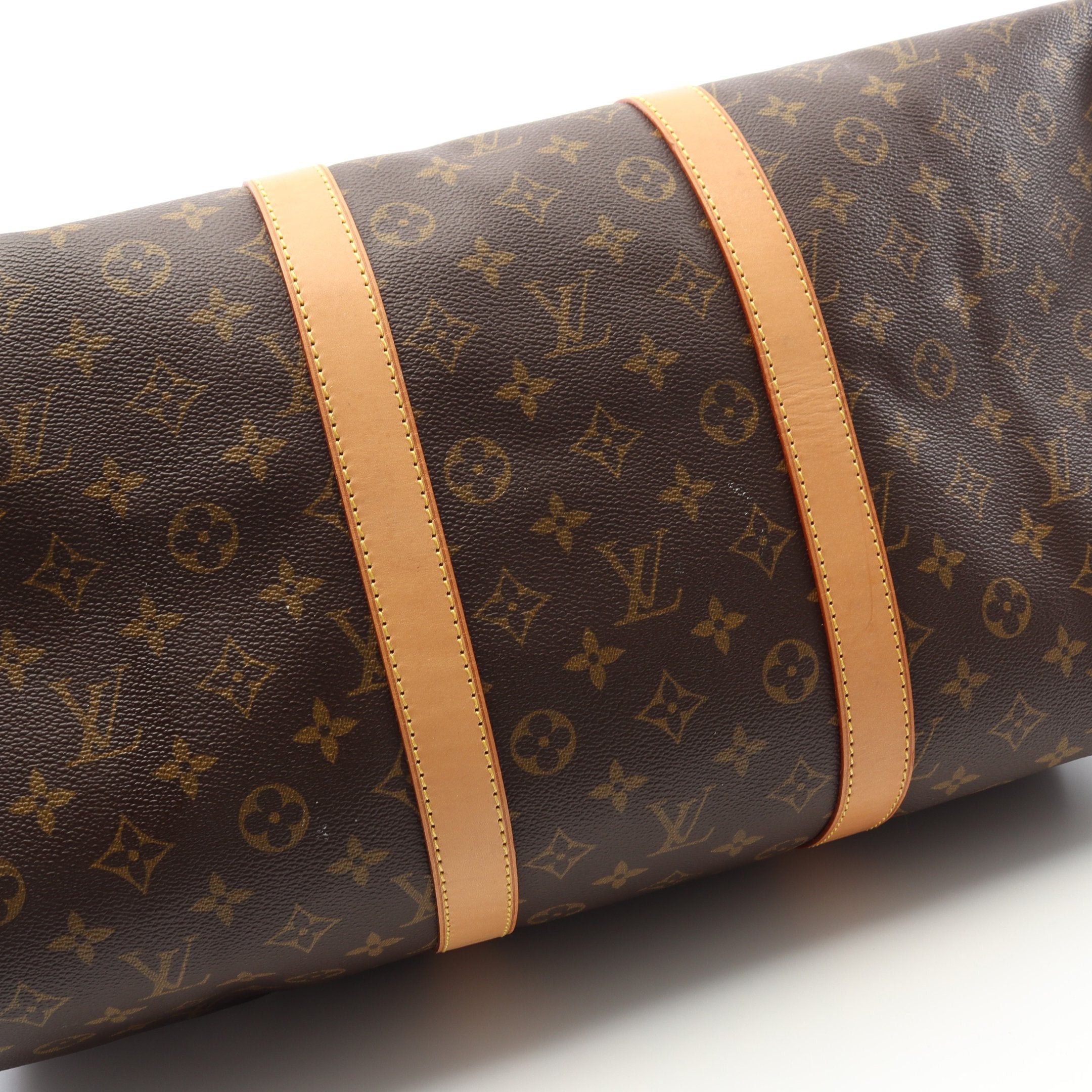 Louis Vuitton Louis Vuitton Keepall 55 Monogram Boston Bag Leather Brown Size ONE SIZE - 10 Thumbnail