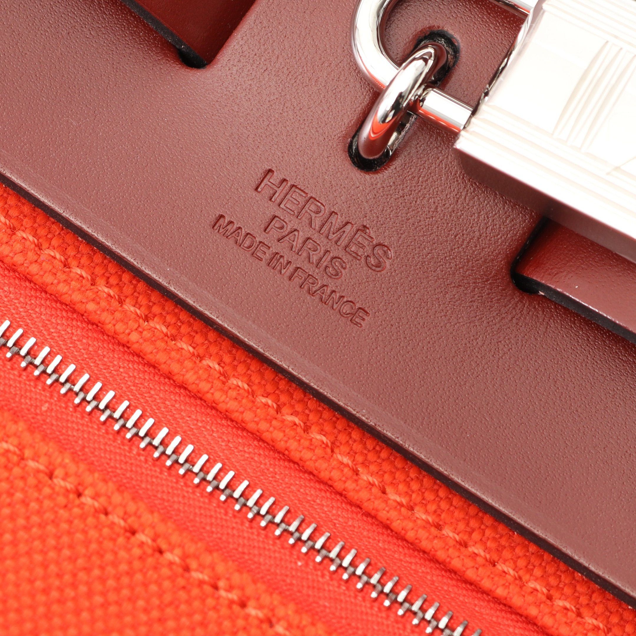 Hermes Hermes Herbag Zip Pm Rouge Piment Ash Handbag Toile Military Vache Hunter Orange Red Bordeaux Silver Hardware U Stamp Size ONE SIZE - 4 Thumbnail