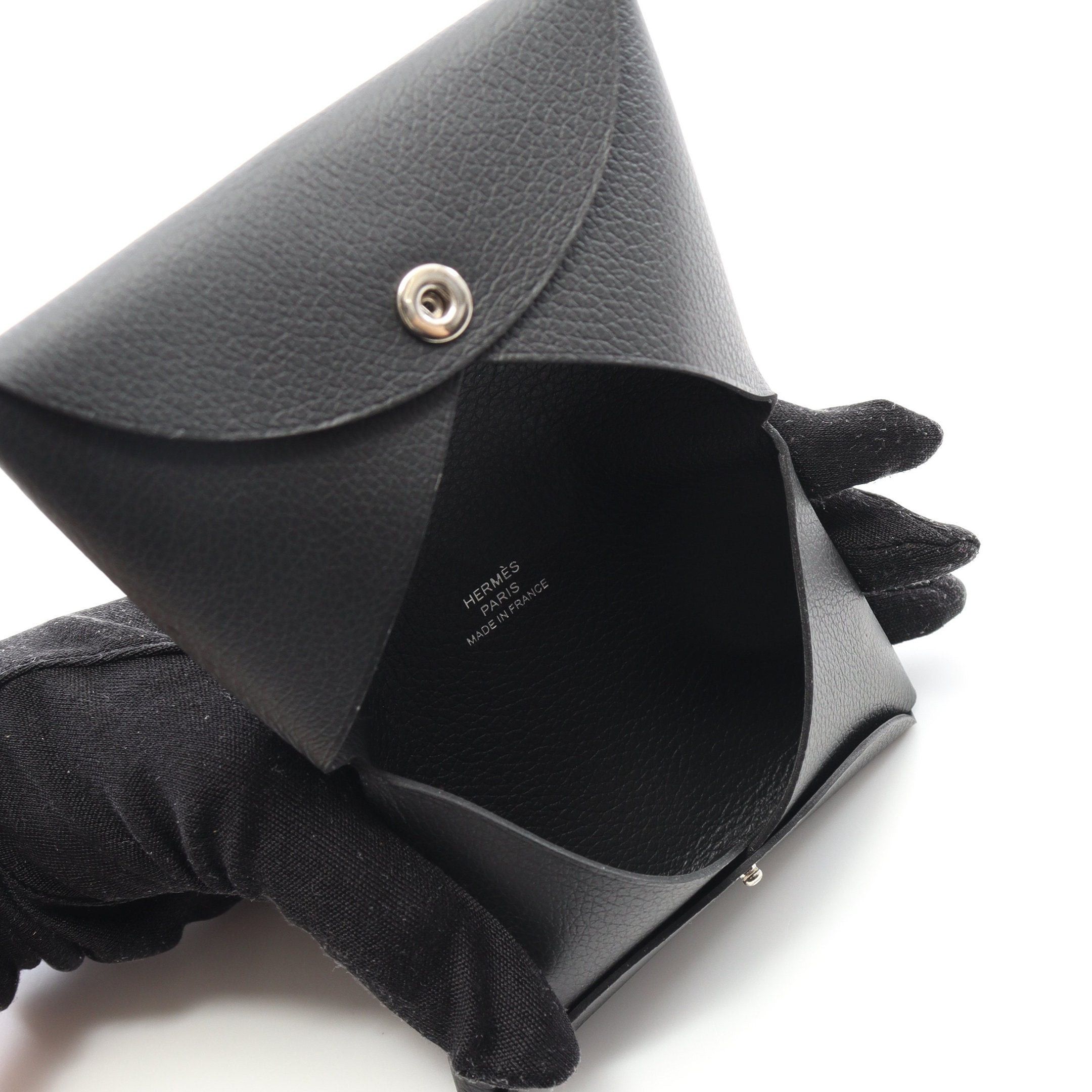Hermes Hermes Calvi Coin Purse Evercolor Black Silver Hardware B Stamp Size ONE SIZE - 3 Thumbnail