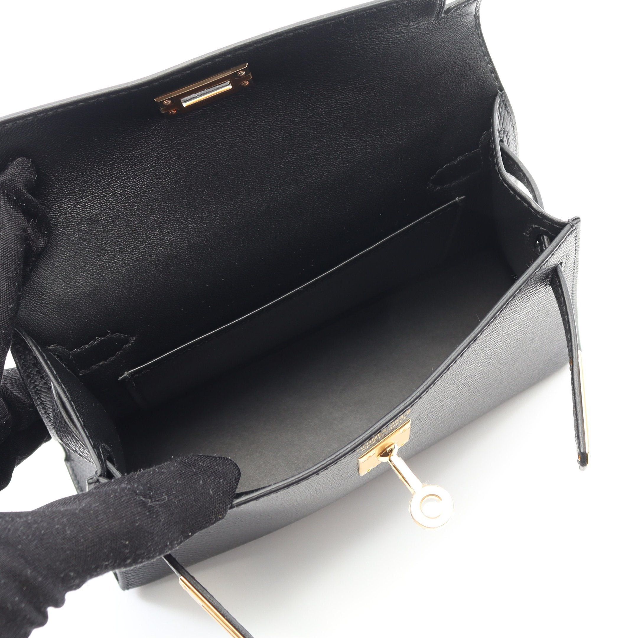 Hermes Hermes Mini Kelly 2 Handbag Veau Epsom Black Gold Hardware Outside Sewing Double Engraved Size ONE SIZE - 3 Thumbnail