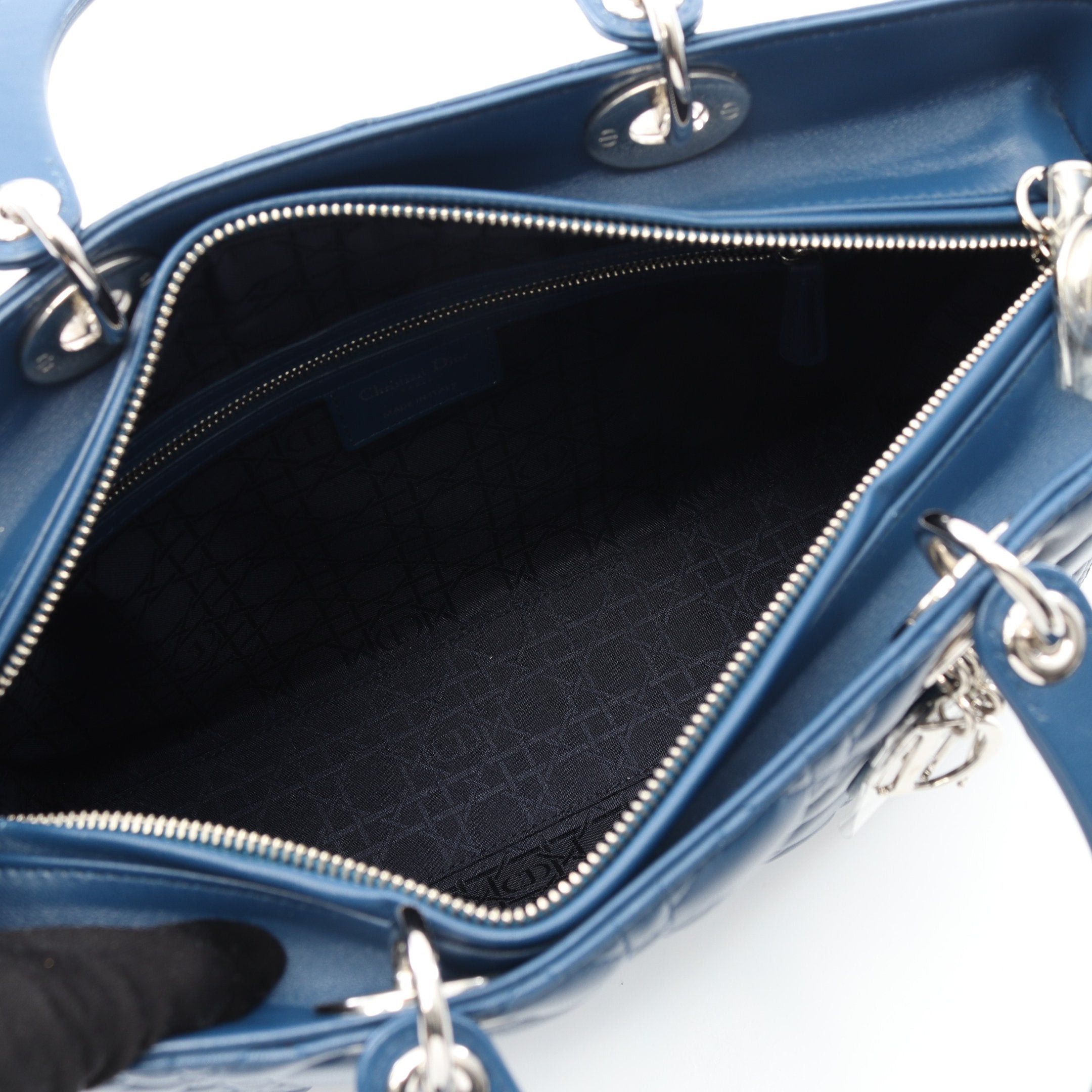 Dior Dior Lady Dior Large Canage Handbag Leather Blue Size ONE SIZE - 3 Thumbnail
