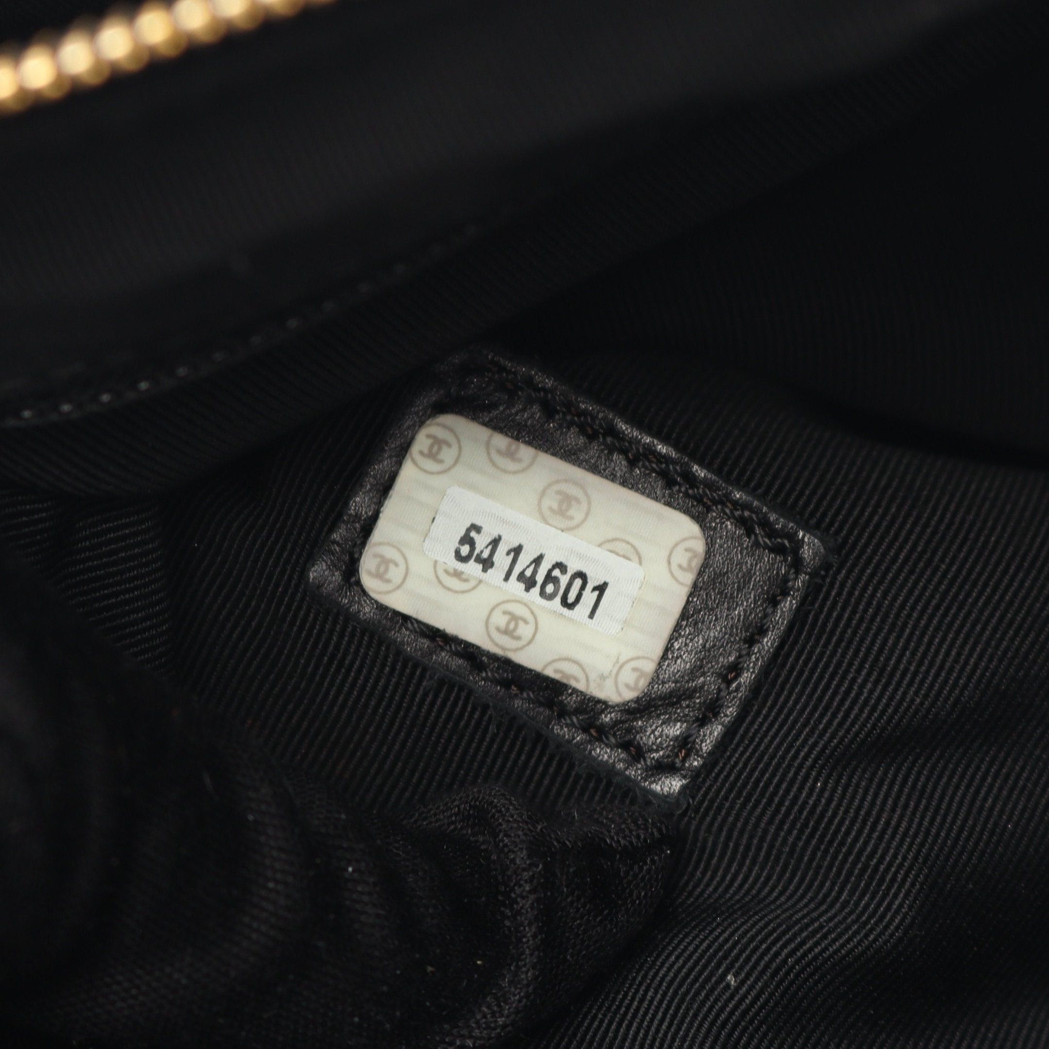 Chanel Chain Handbag Caviar Skin Black Gold Hardware Logo Embroidery