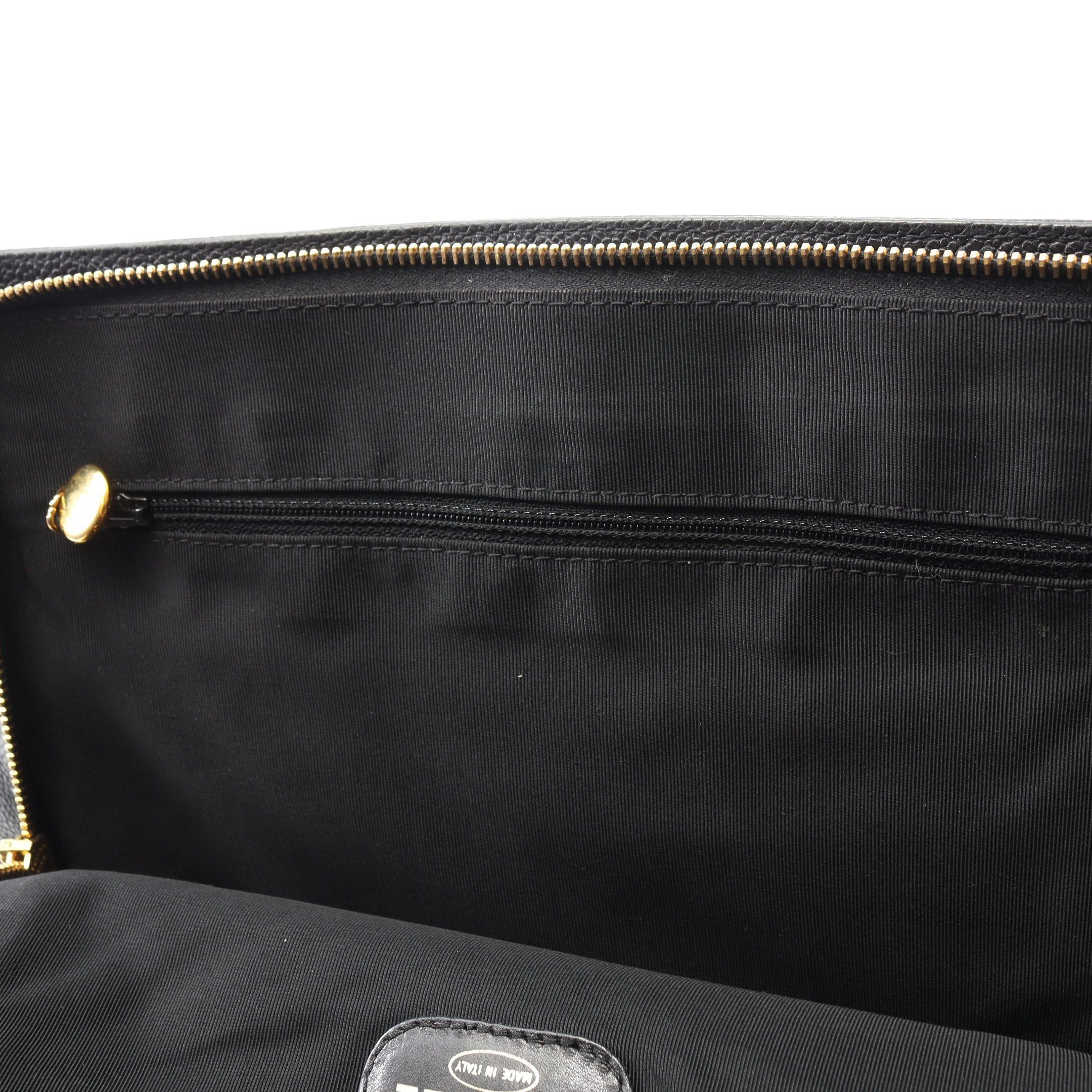 Chanel Chain Handbag Caviar Skin Black Gold Hardware Logo Embroidery