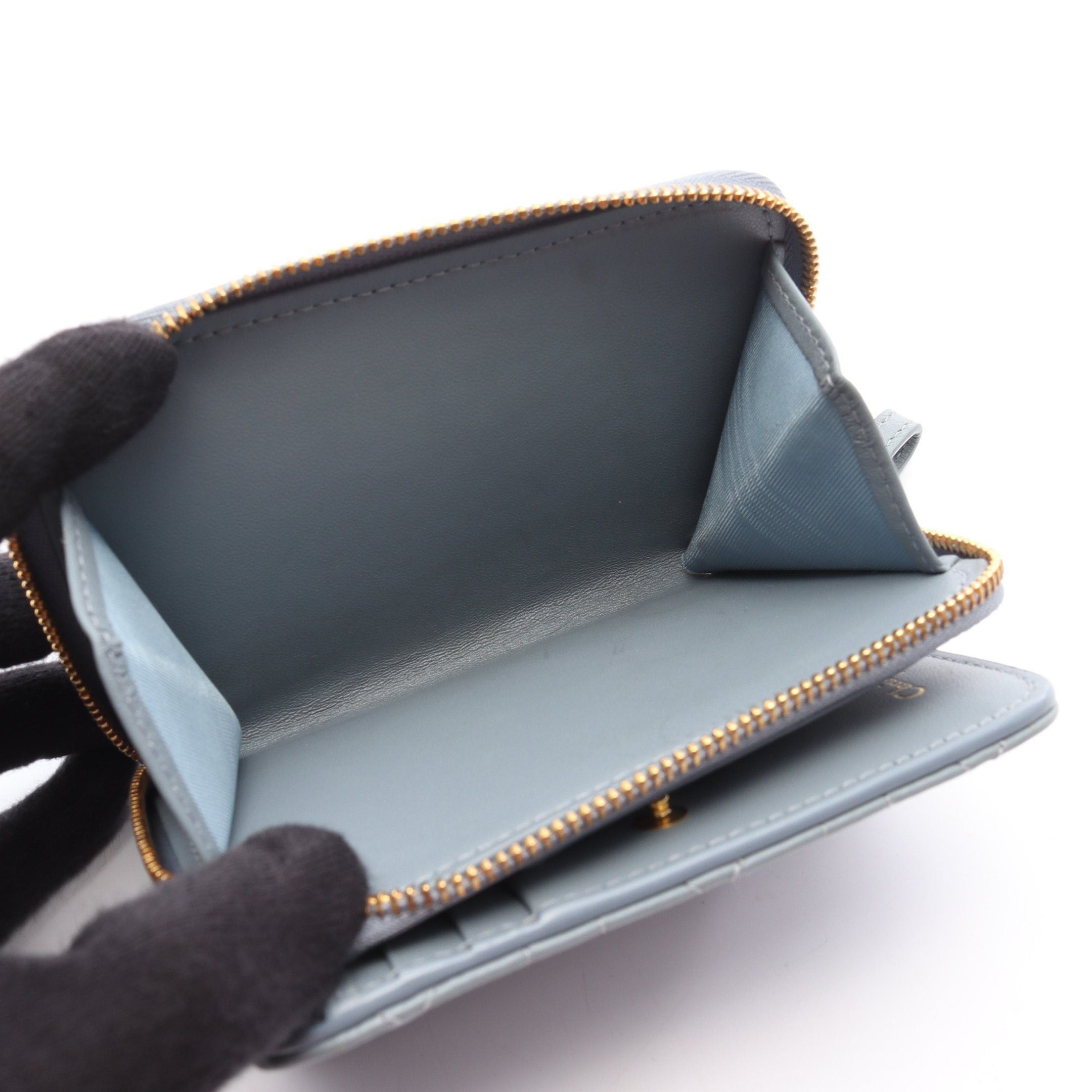 Dior Dior Caro Scarlet Karo Wallet Canage Bi-Fold Leather Blue Gray Size ONE SIZE - 4 Thumbnail