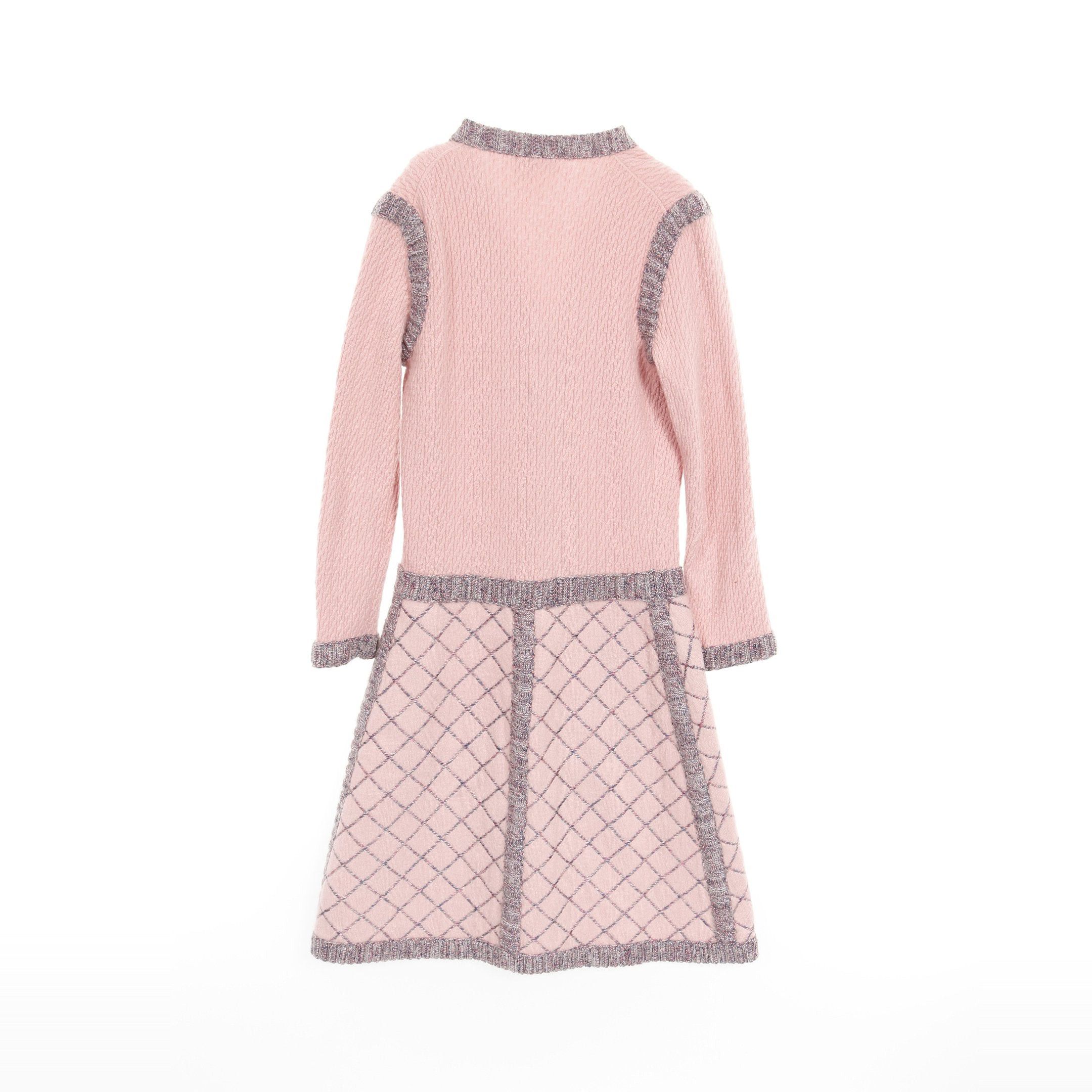 Chanel Chanel Camellia Button Knit Dress Silk Cashmere Pink Blue Gray Size ONE SIZE - 2 Thumbnail