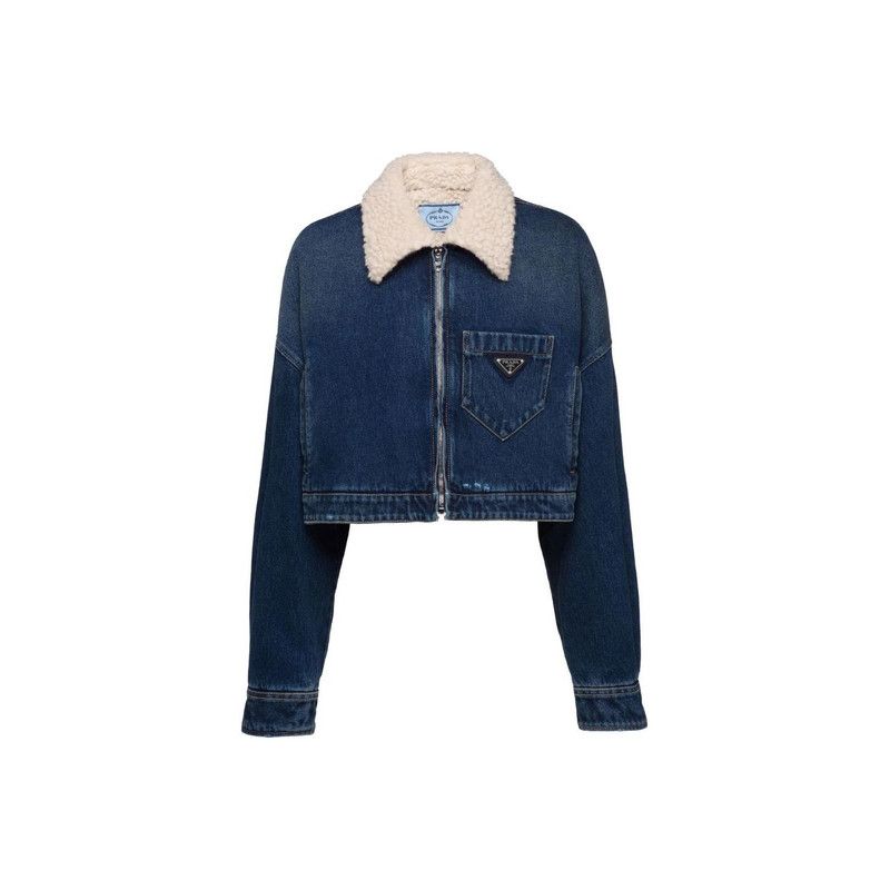 Prada Prada Color Block Logo Denim Jacket Size US XS / EU 42 / 0 - 2 Thumbnail