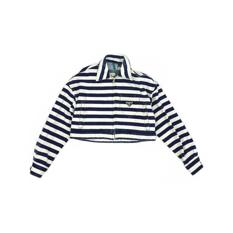 Prada Prada Navy Striped Denim Short Jacket Size US S / EU 44-46 / 1 - 4 Thumbnail