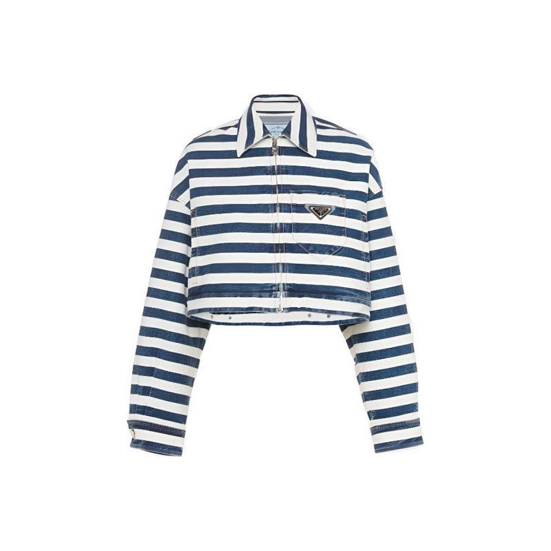 Prada Prada Navy Striped Denim Short Jacket Size US S / EU 44-46 / 1 - 5 Thumbnail