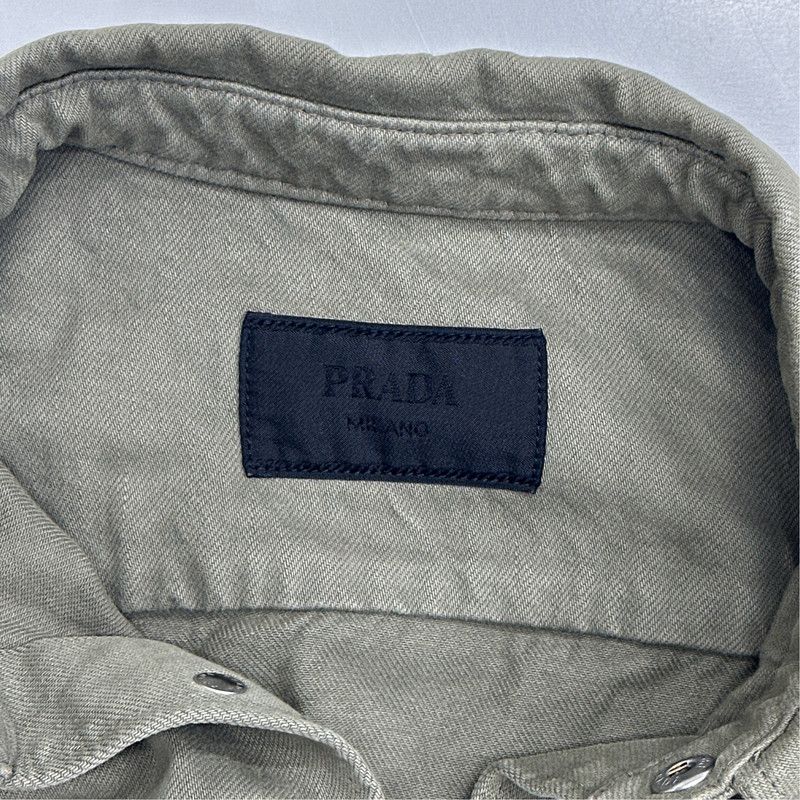 Prada Prada Khaki Denim Long Sleeve Shirt for Men Size US M / EU 48-50 / 2 - 2 Thumbnail