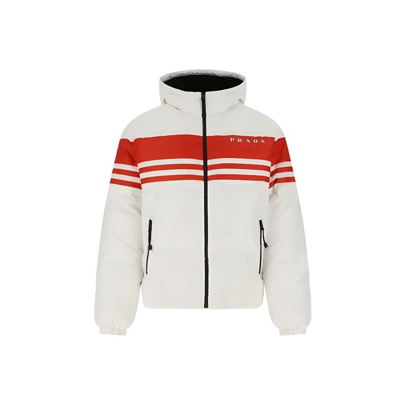 Prada Prada White Striped Hooded Down Jacket Size US XL / EU 56 / 4 - 9 Thumbnail