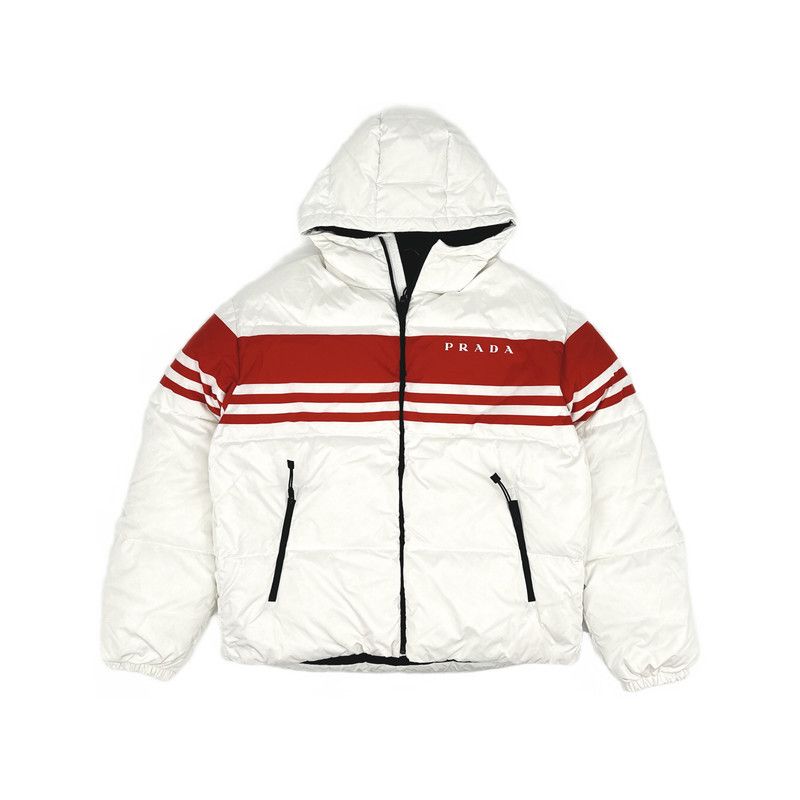 Prada Prada White Striped Hooded Down Jacket Size US XL / EU 56 / 4 - 5 Thumbnail