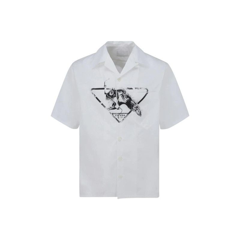 Prada Prada White Letter Print Short Sleeve Shirt Size US L / EU 52-54 / 3 - 3 Thumbnail