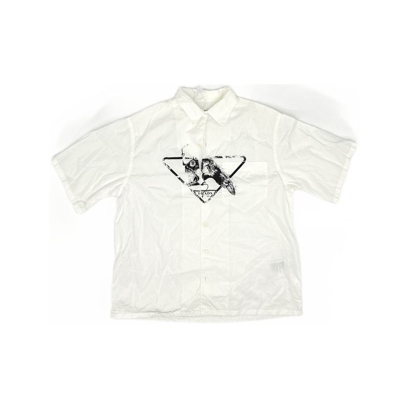 Prada Prada White Letter Print Short Sleeve Shirt Size US L / EU 52-54 / 3 - 11 Thumbnail