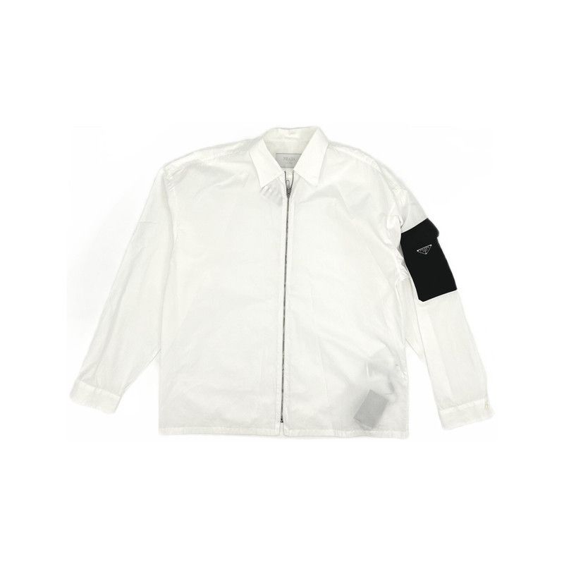 Prada Prada White Metal Triangle Zip Shirt Size US M / EU 48-50 / 2 - 2 Thumbnail