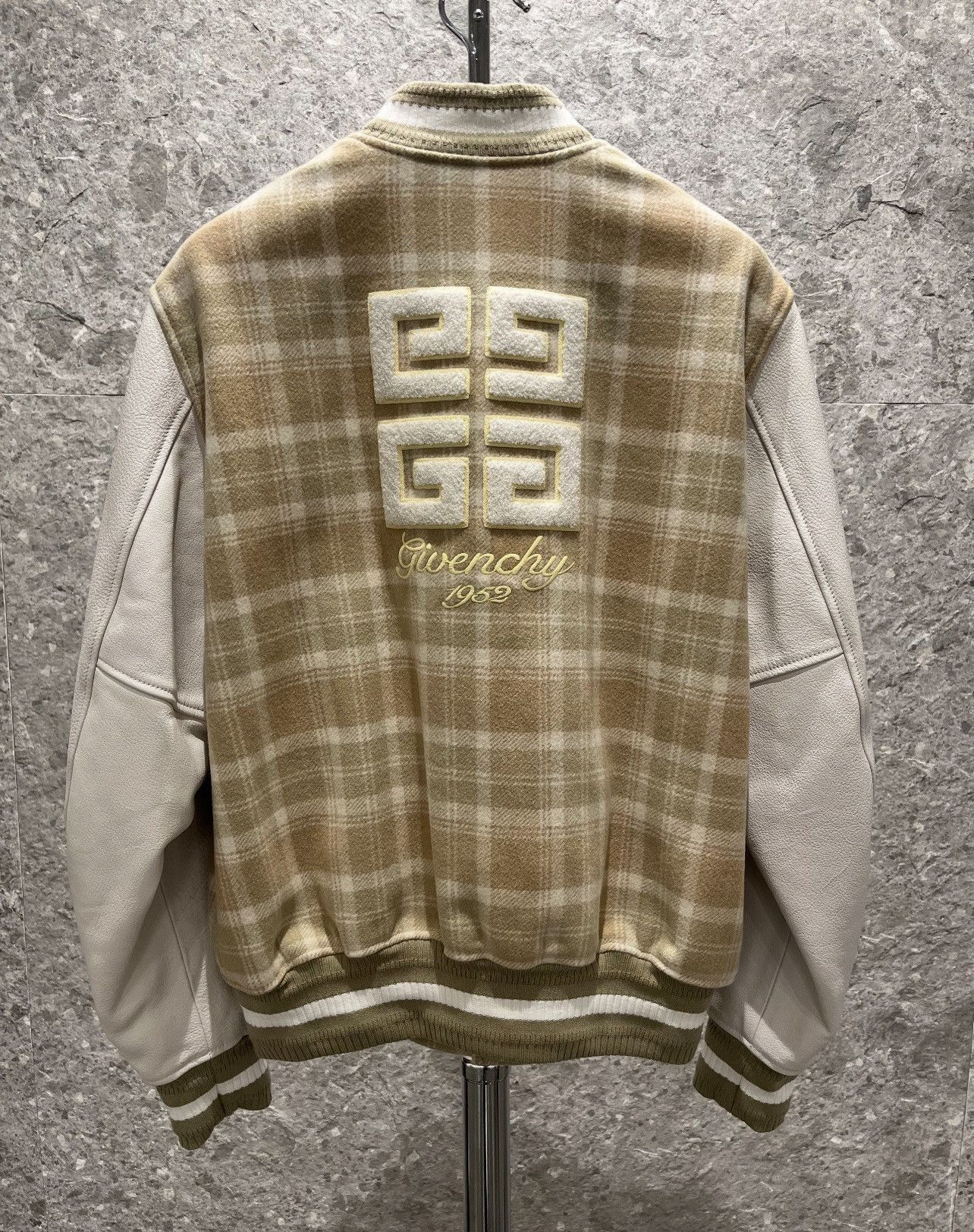 checked varsity bomber jacket