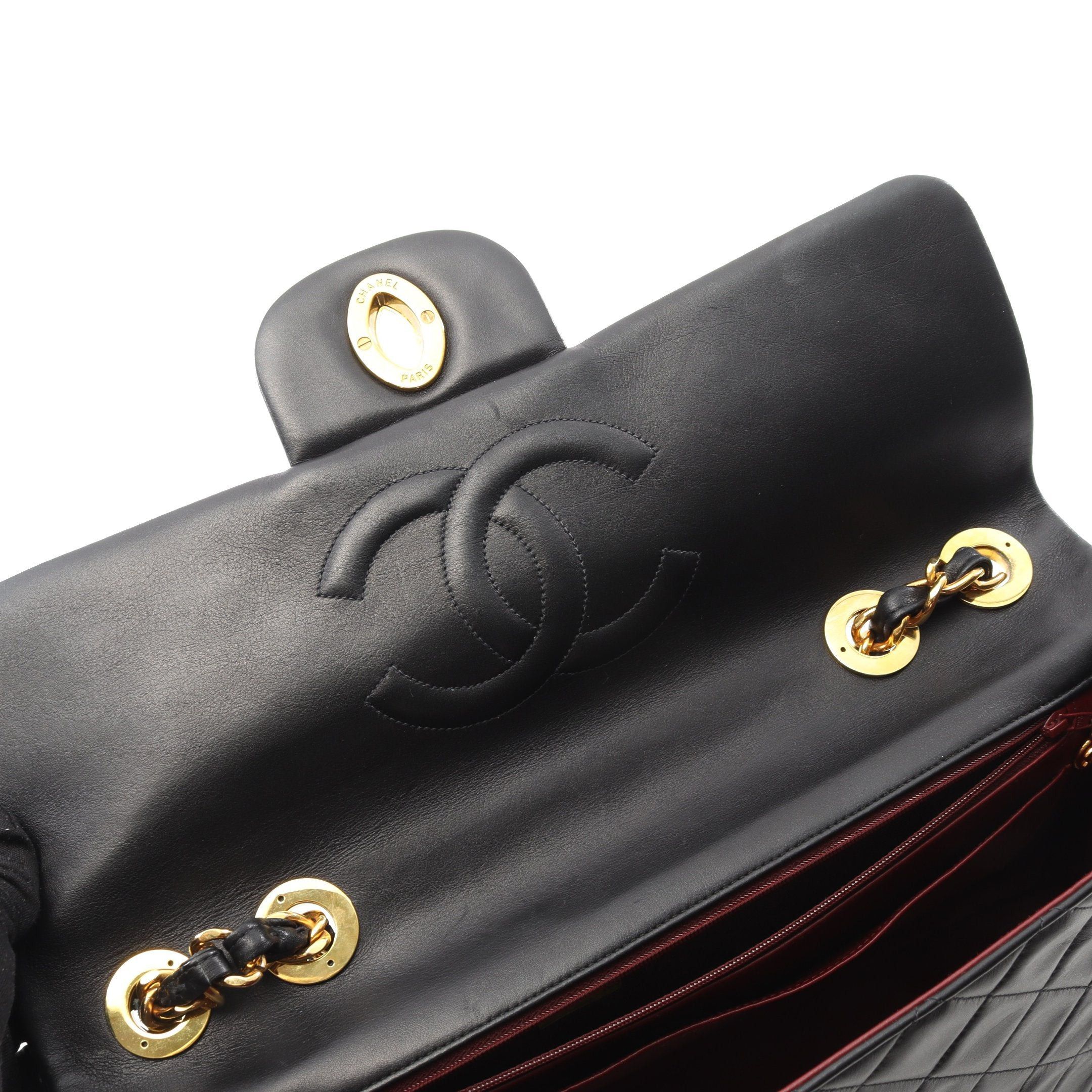 Chanel Chanel Decamatlassé 34 Double Chain Shoulder Bag Lambskin Black Gold Hardware Size ONE SIZE - 7 Thumbnail