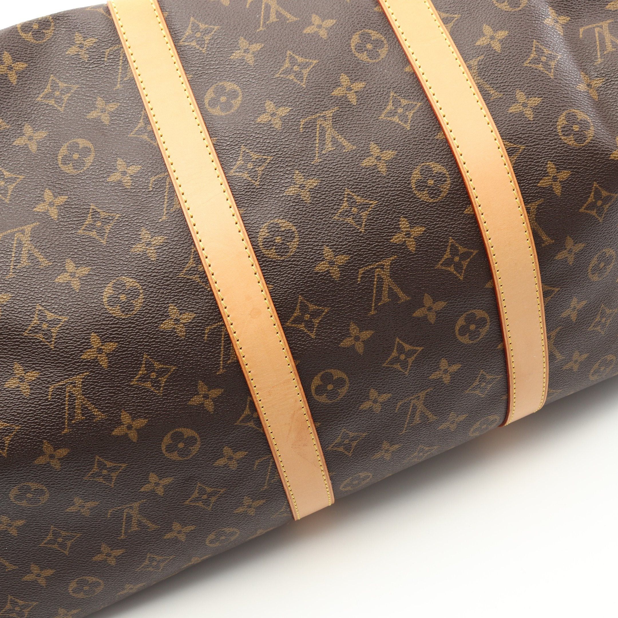 Louis Vuitton Louis Vuitton Keepall 55 Monogram Boston Bag Leather Brown Size ONE SIZE - 6 Thumbnail