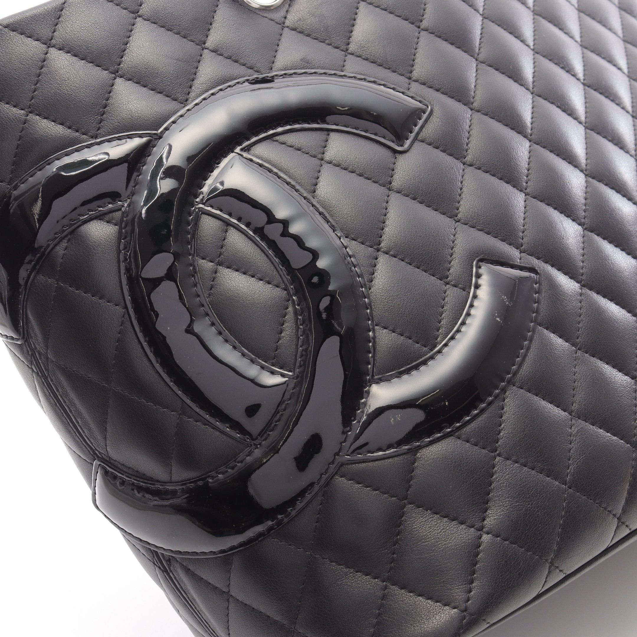 Chanel Chanel Cambon Line Large Shoulder Bag Tote Leather Patent Black Silver Hardware Size ONE SIZE - 9 Thumbnail