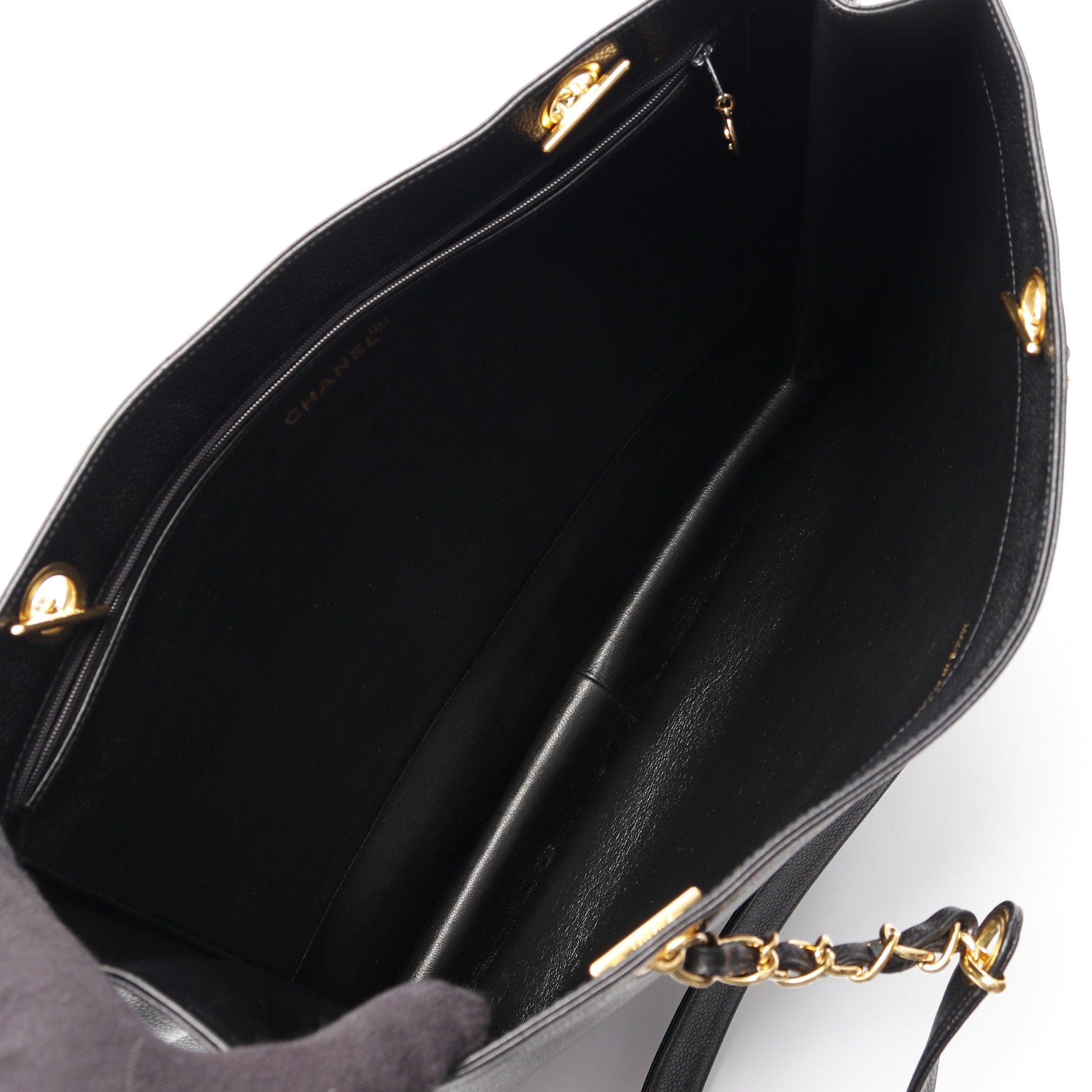 Chanel Coco Mark Shoulder Bag Tote Caviar Skin Black Gold Hardware