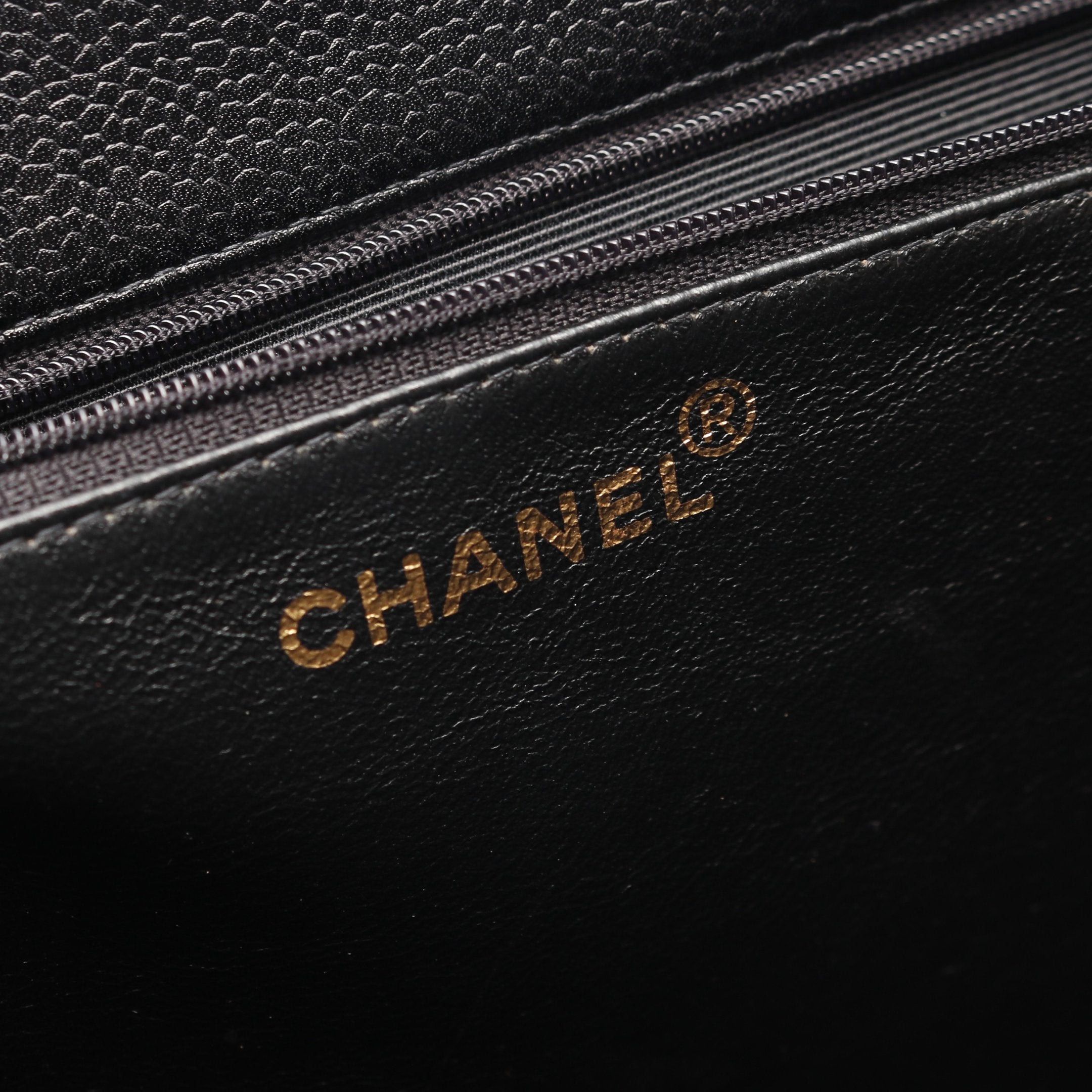 Chanel Coco Mark Shoulder Bag Tote Caviar Skin Black Gold Hardware