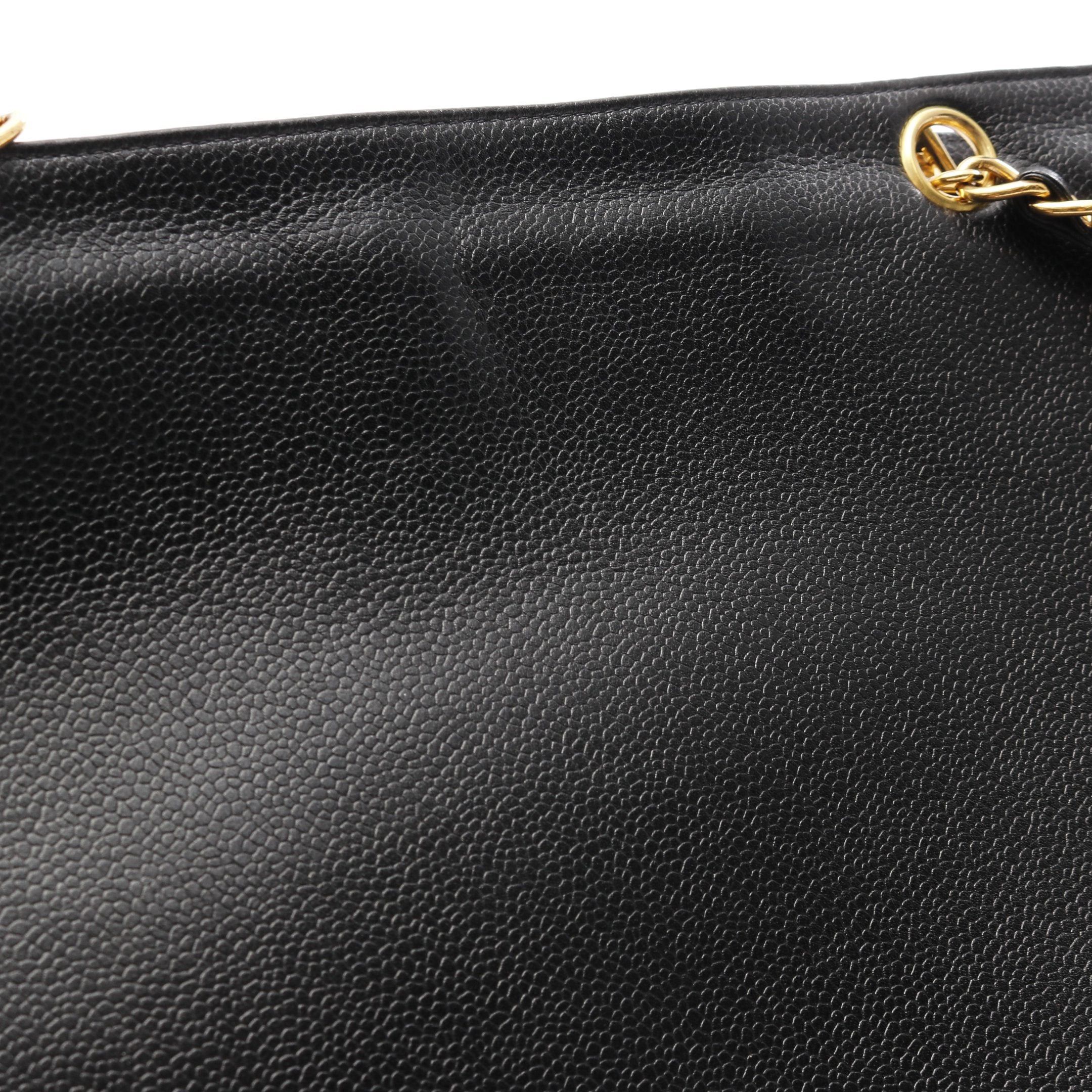 Chanel Coco Mark Shoulder Bag Tote Caviar Skin Black Gold Hardware