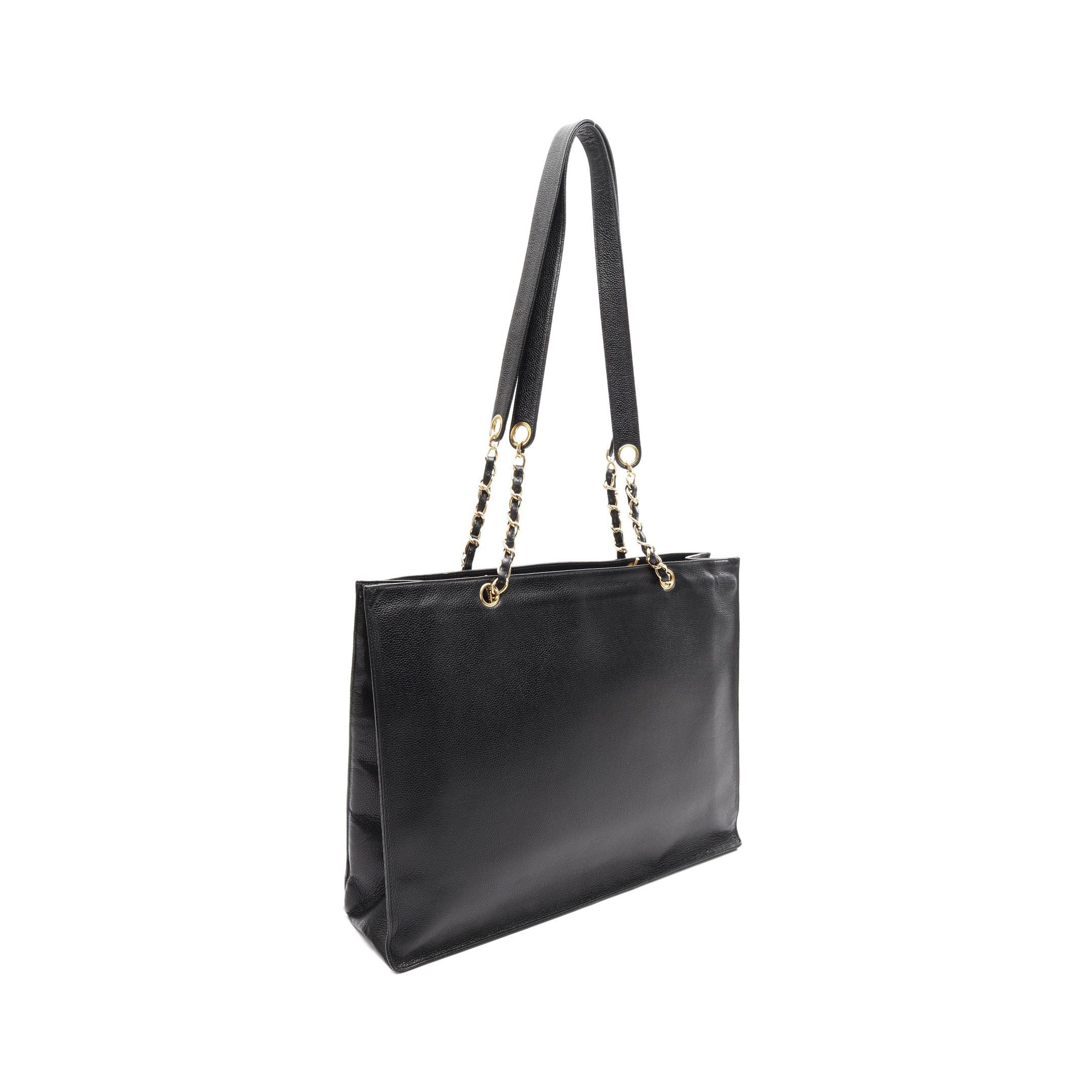 Chanel Coco Mark Shoulder Bag Tote Caviar Skin Black Gold Hardware