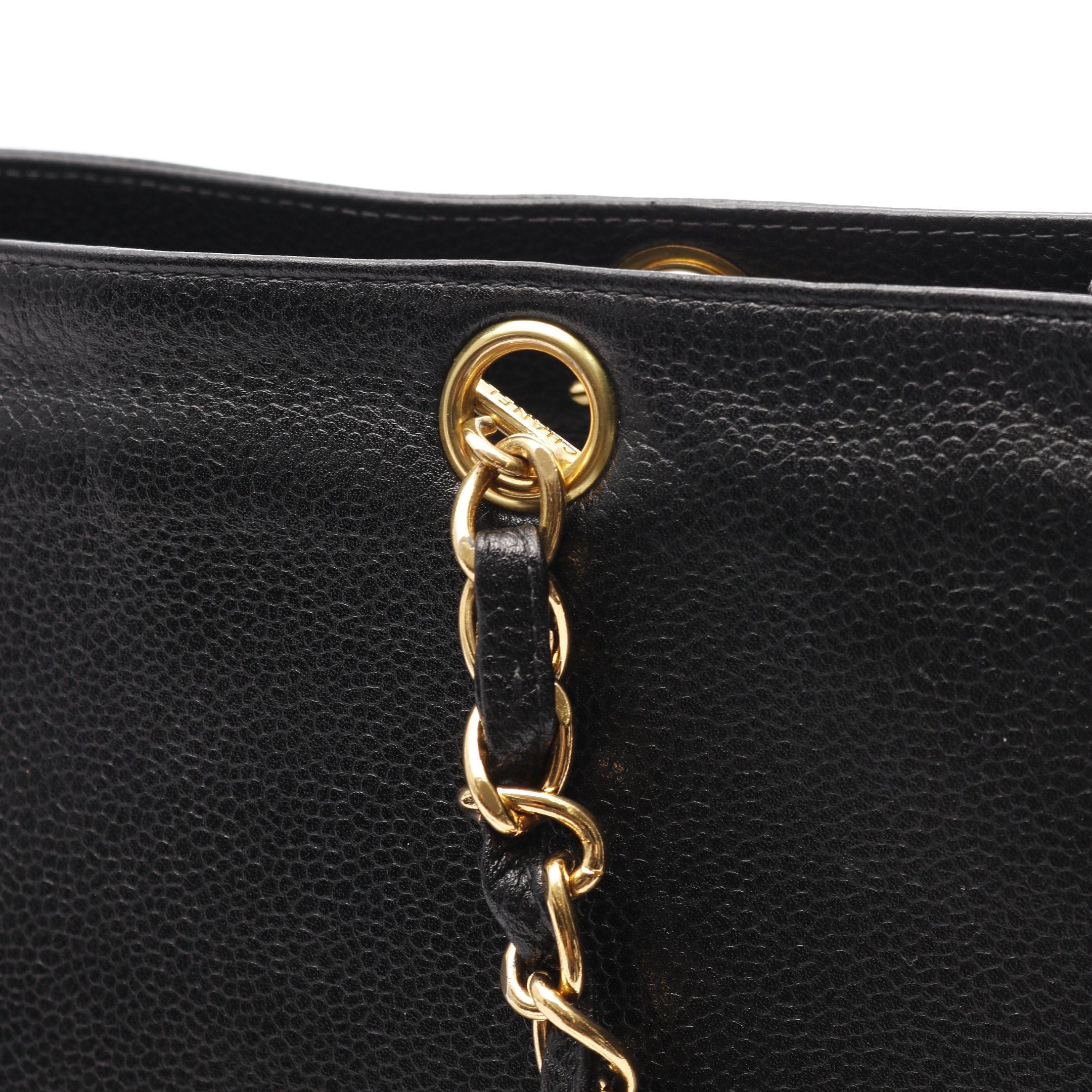 Chanel Coco Mark Shoulder Bag Tote Caviar Skin Black Gold Hardware