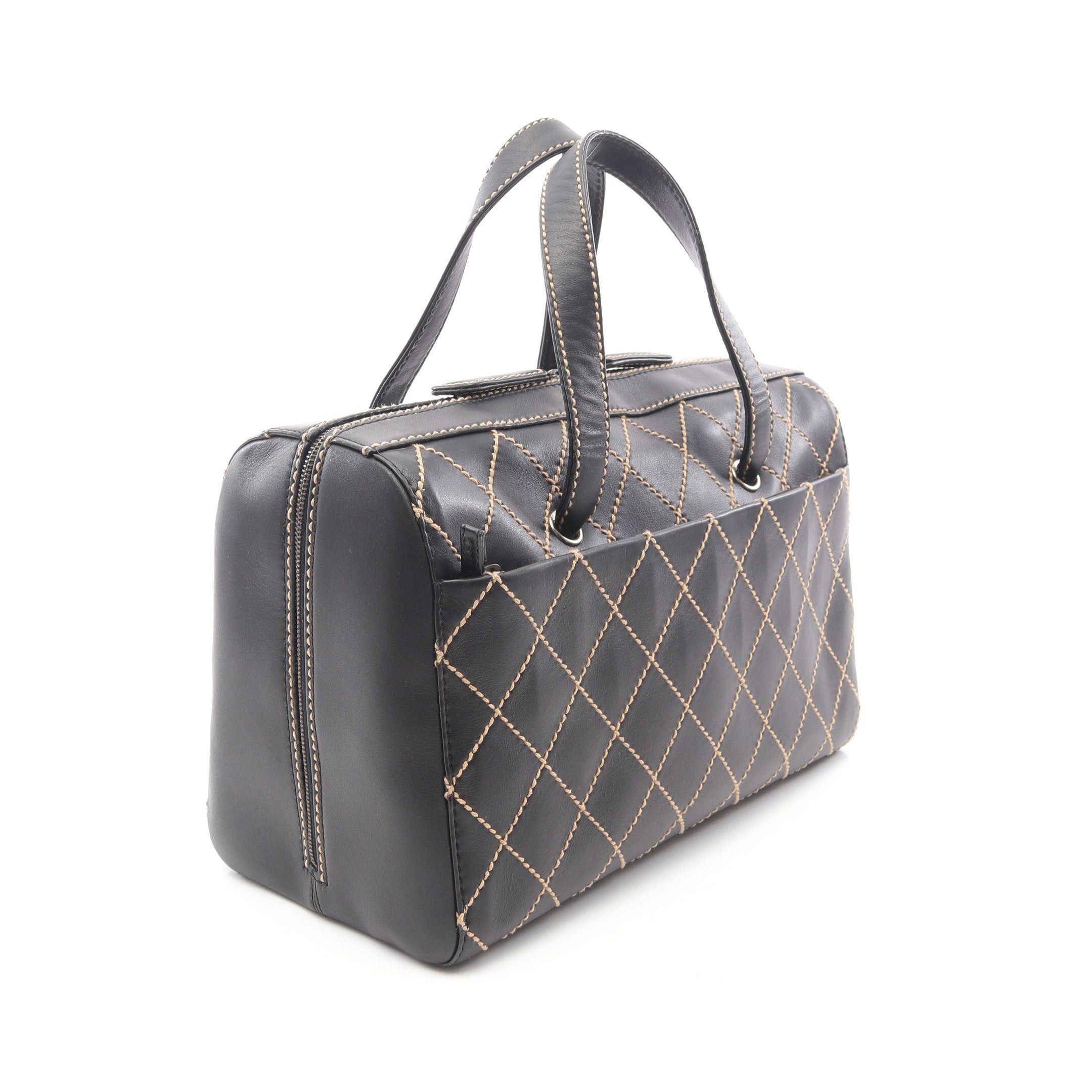 Chanel Chanel Wild Stitch Handbag Mini Boston Bag Leather Black Gold Hardware Size ONE SIZE - 2 Thumbnail