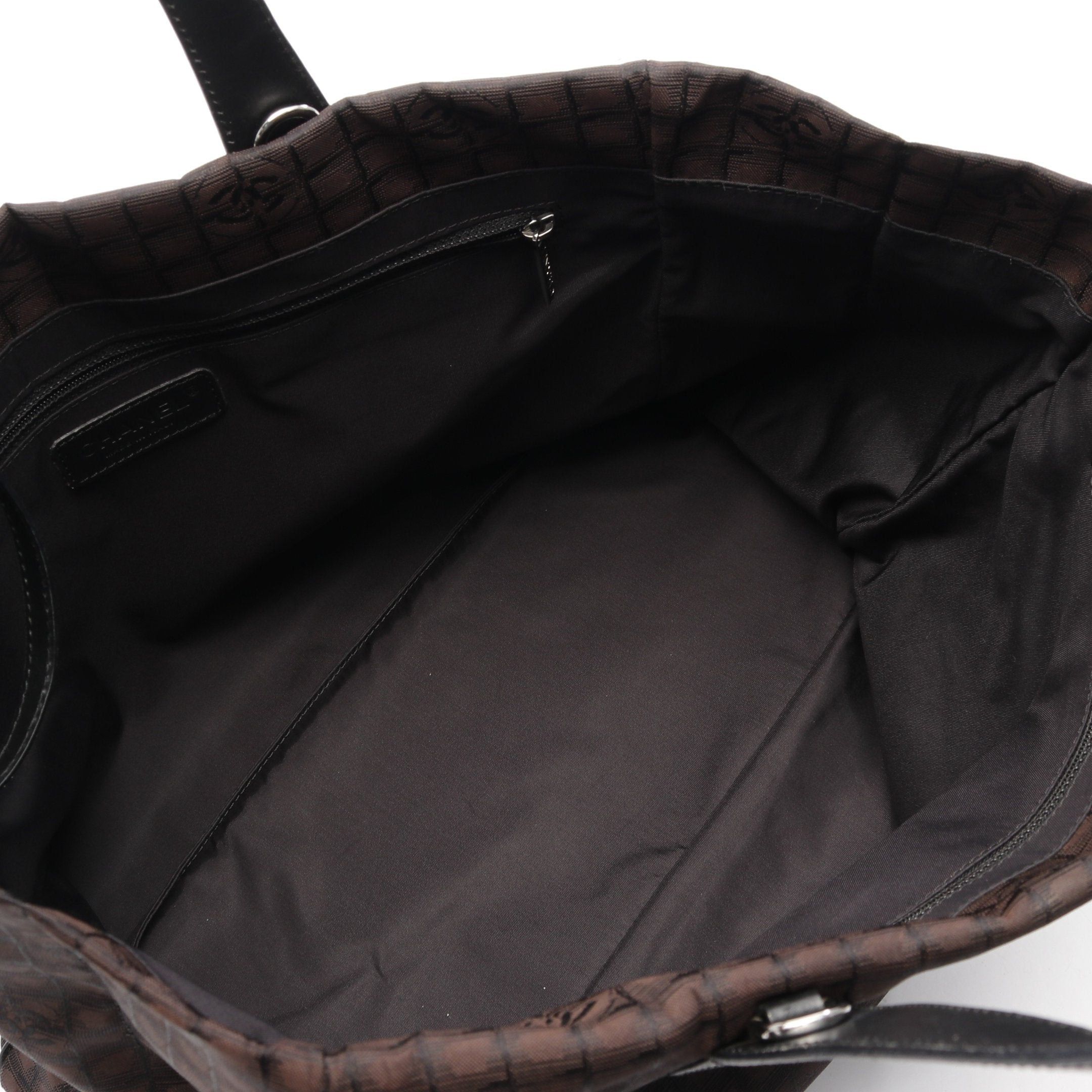 Chanel New Travel Line Handbag Tote Bag Nylon Canvas Leather Dark Brown Black Silver Hardware