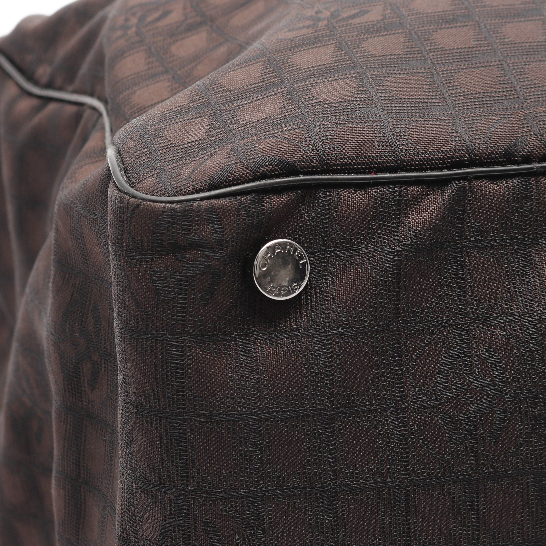 Chanel New Travel Line Handbag Tote Bag Nylon Canvas Leather Dark Brown Black Silver Hardware