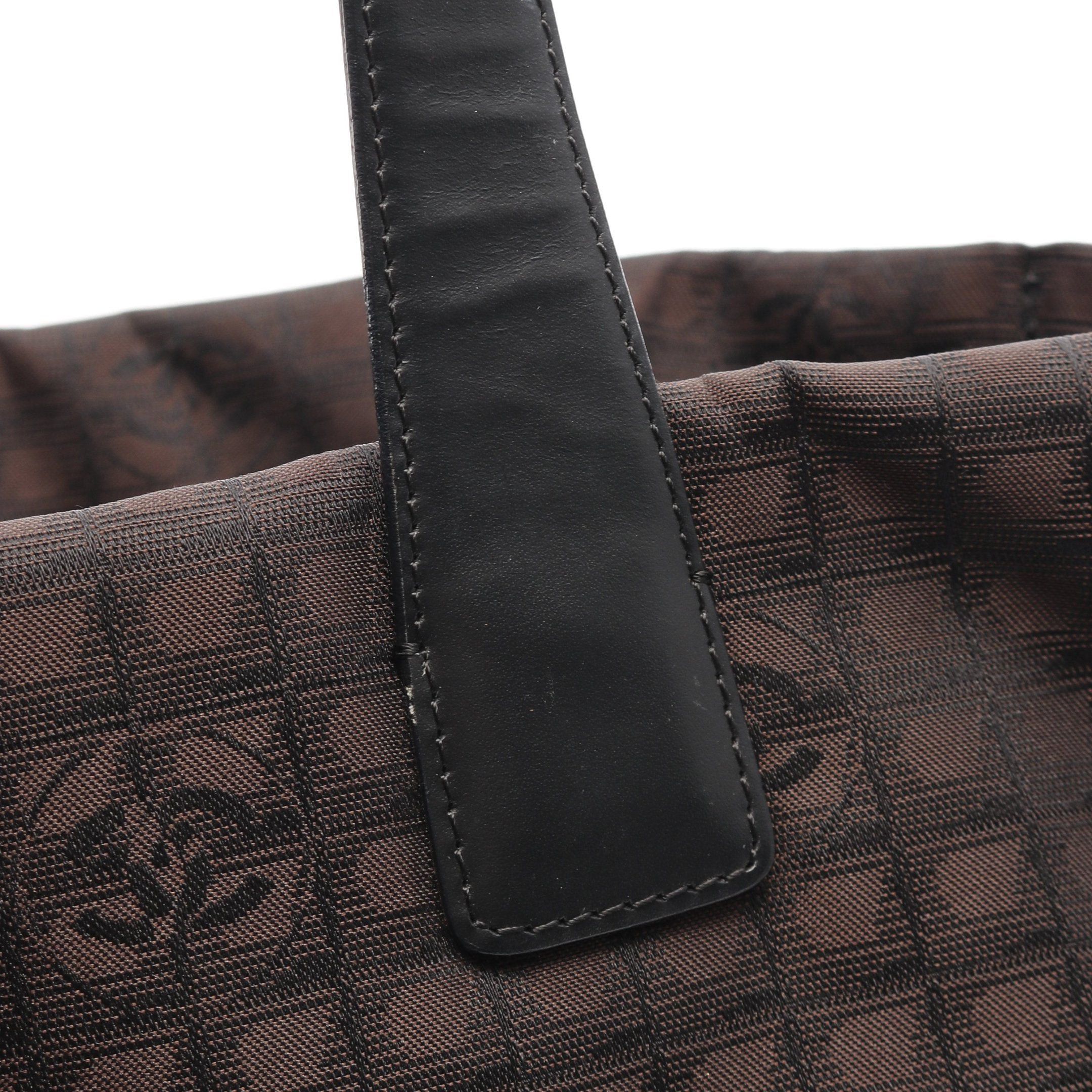 Chanel New Travel Line Handbag Tote Bag Nylon Canvas Leather Dark Brown Black Silver Hardware