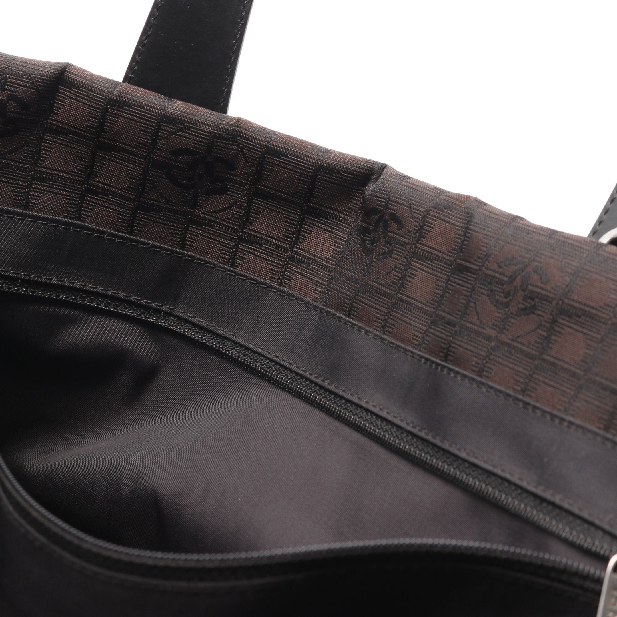 Chanel New Travel Line Handbag Tote Bag Nylon Canvas Leather Dark Brown Black Silver Hardware