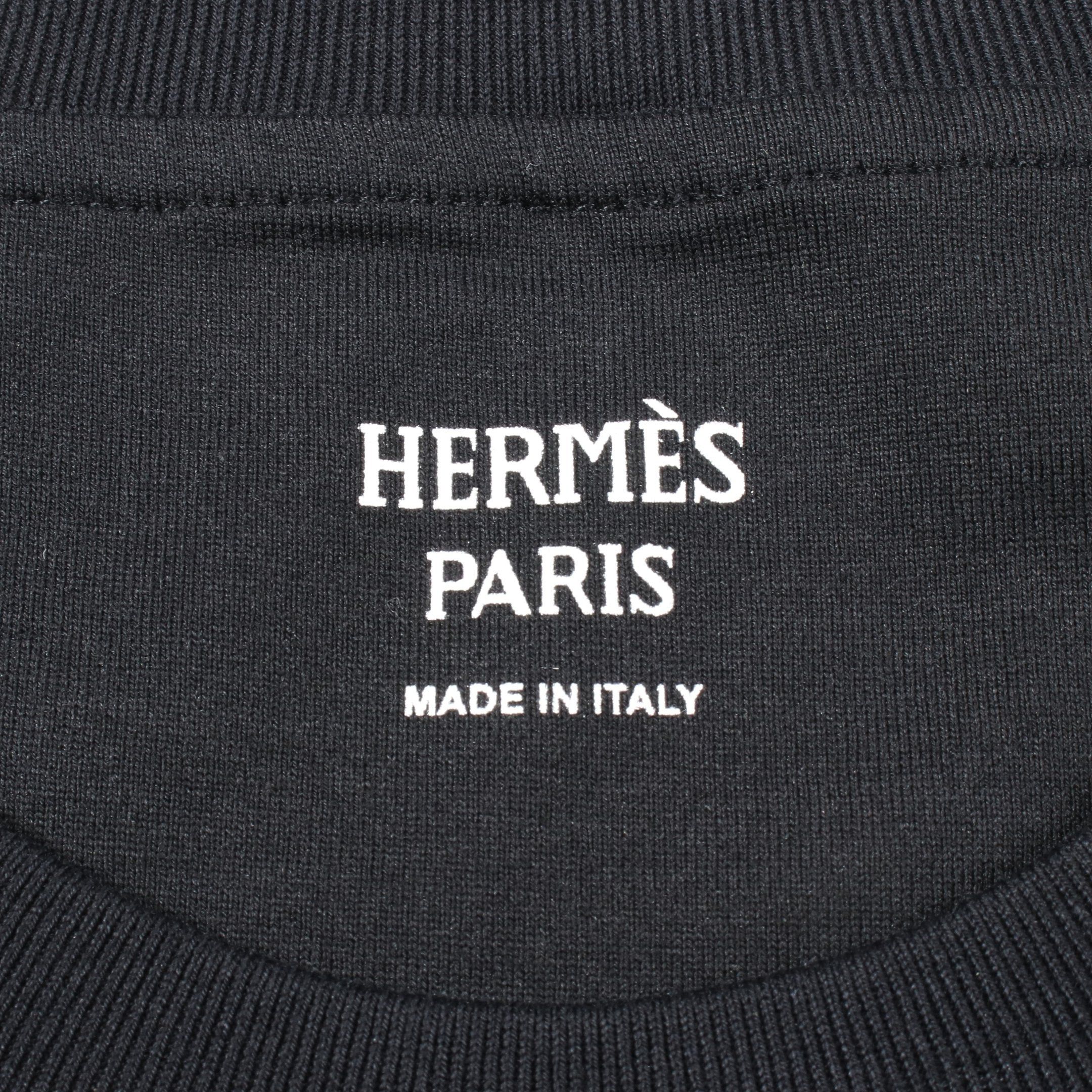 Hermes Hermes T-Shirt One Piece Embroidered Pocket Cotton Black Size ONE SIZE - 3 Thumbnail