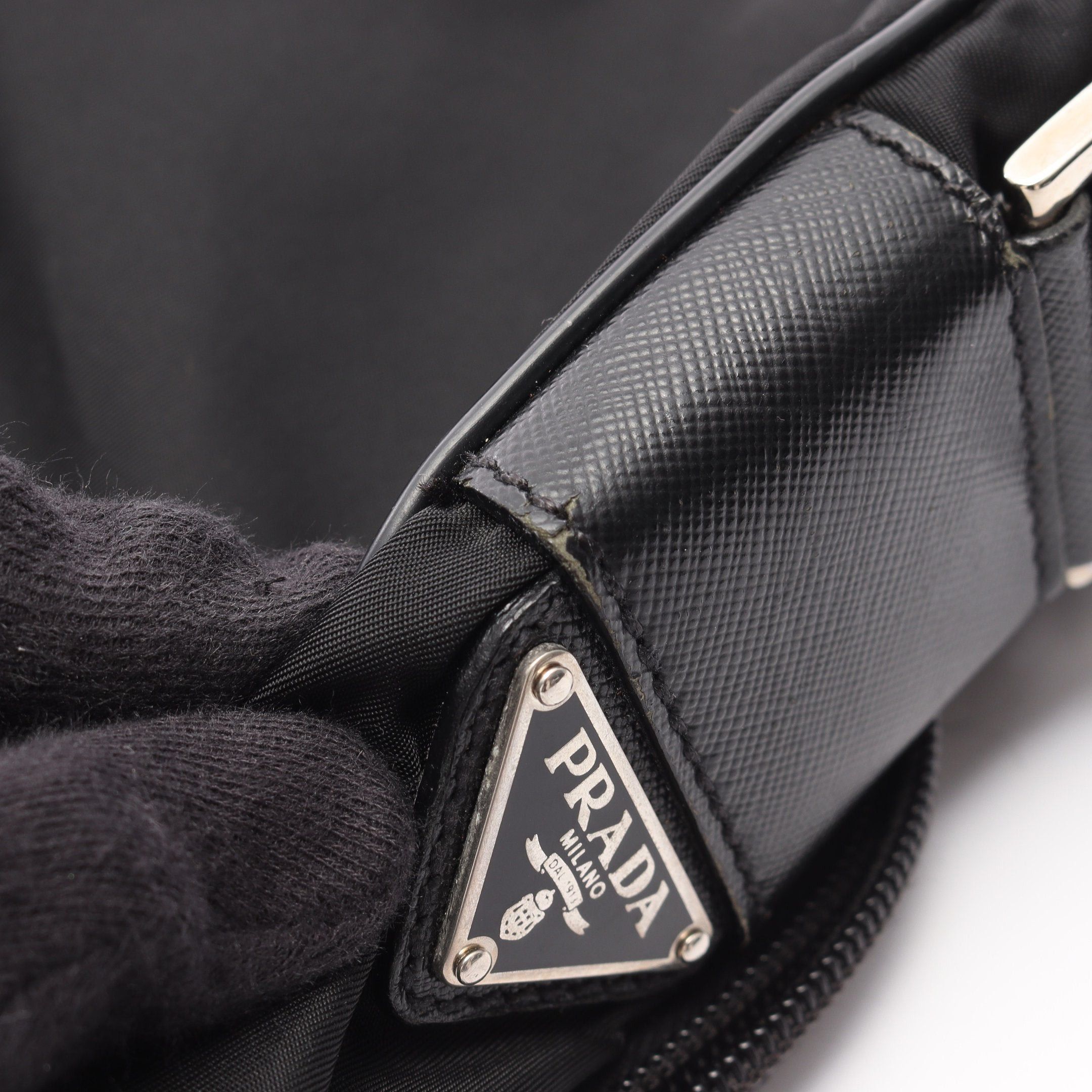 Prada Prada Pochette Shoulder Bag Saffiano Leather Nylon Black Prada Logo Plate Size ONE SIZE - 8 Thumbnail