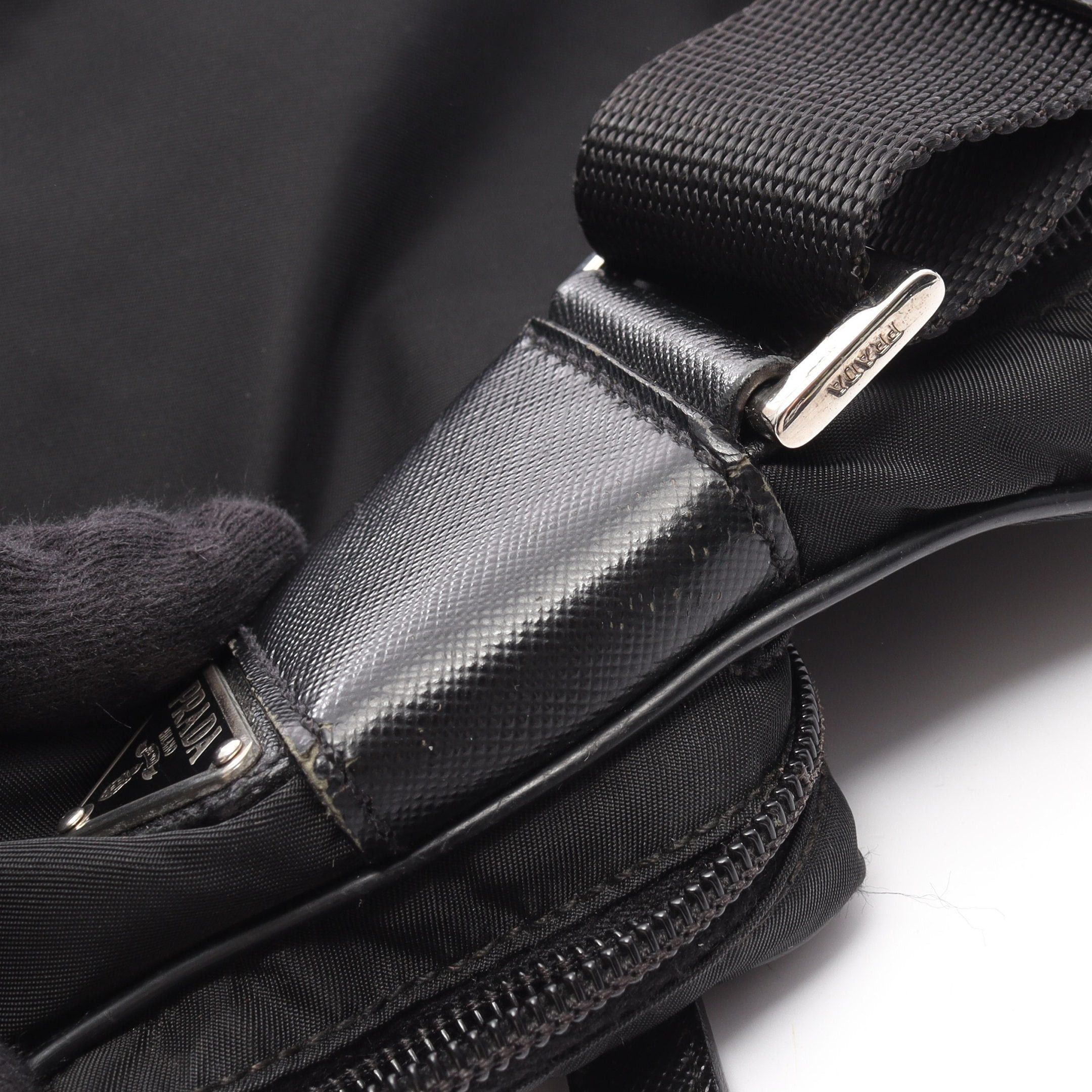 Prada Prada Pochette Shoulder Bag Saffiano Leather Nylon Black Prada Logo Plate Size ONE SIZE - 9 Thumbnail