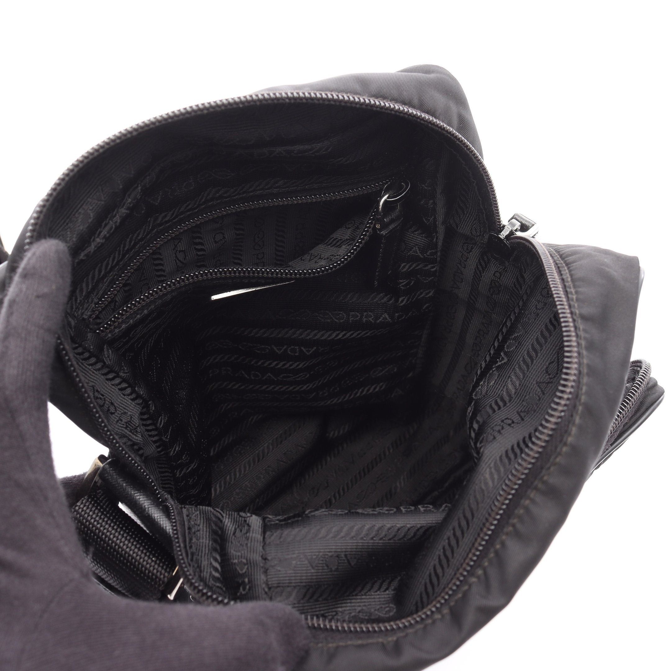 Prada Prada Pochette Shoulder Bag Saffiano Leather Nylon Black Prada Logo Plate Size ONE SIZE - 3 Thumbnail
