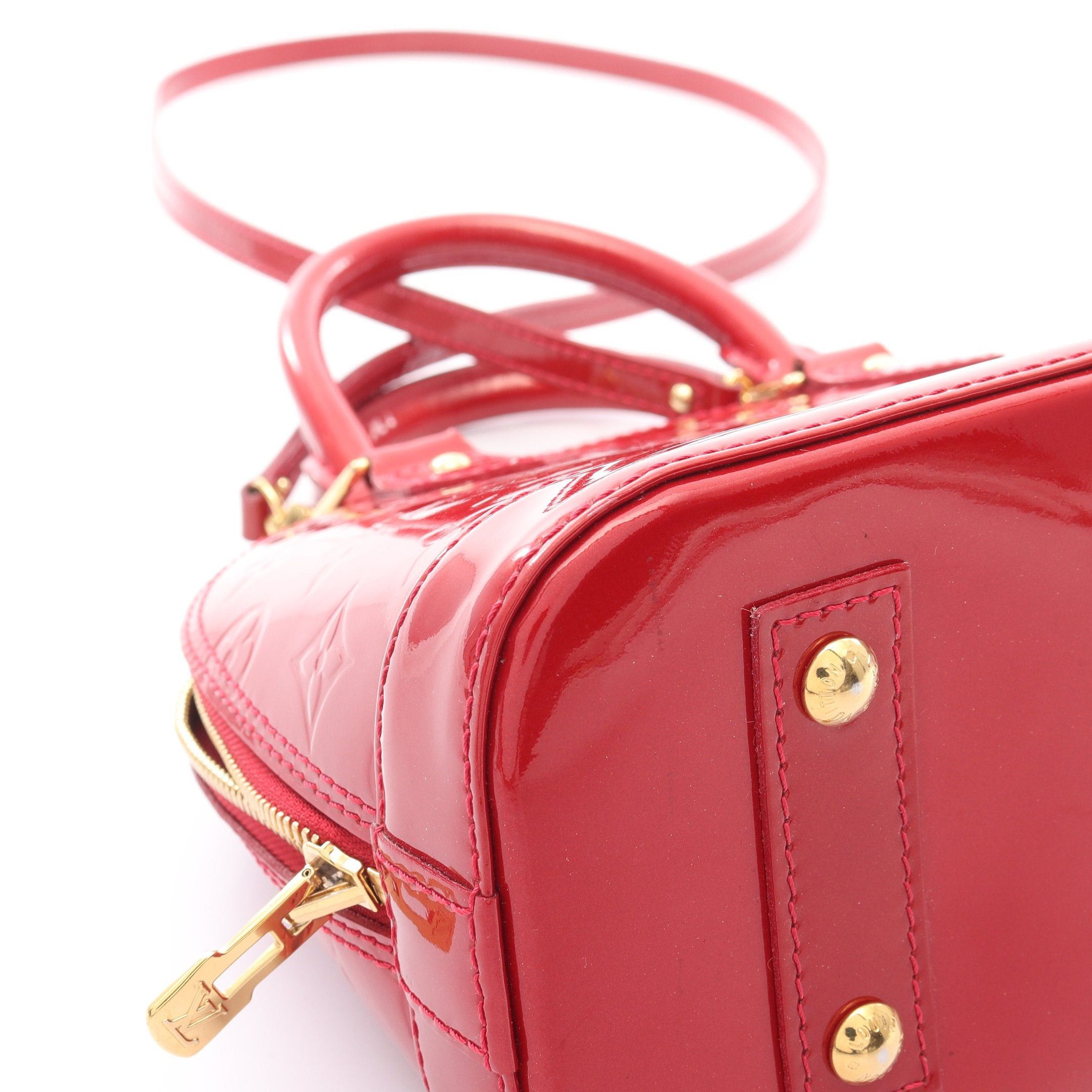 Louis Vuitton Louis Vuitton Alma Bb Monogram Vernis Cerise Handbag Leather Red Size ONE SIZE - 9 Thumbnail