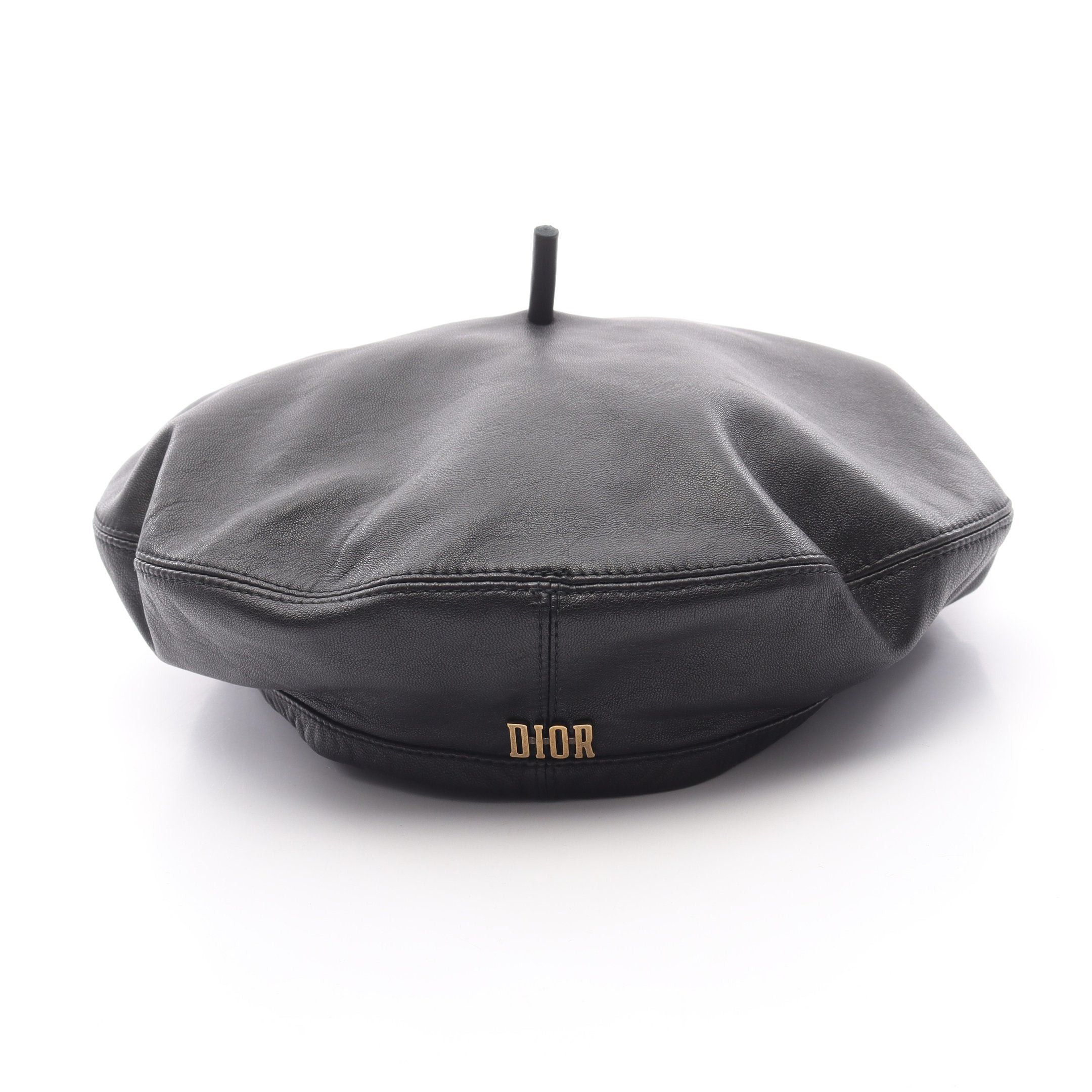 Dior Dior Dior Logo Beret Hat Leather Black Size ONE SIZE - 6 Thumbnail