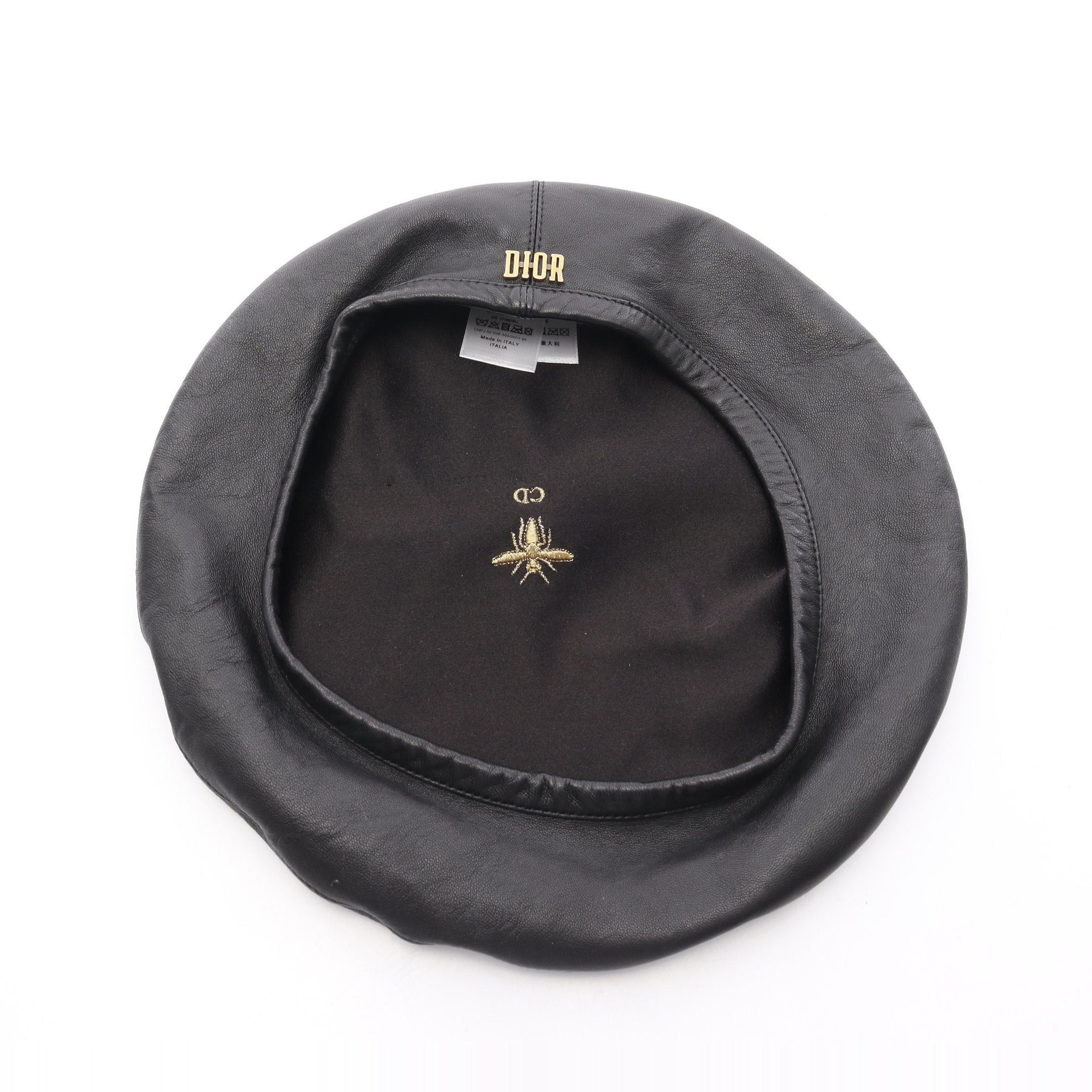 Dior Dior Dior Logo Beret Hat Leather Black Size ONE SIZE - 3 Thumbnail