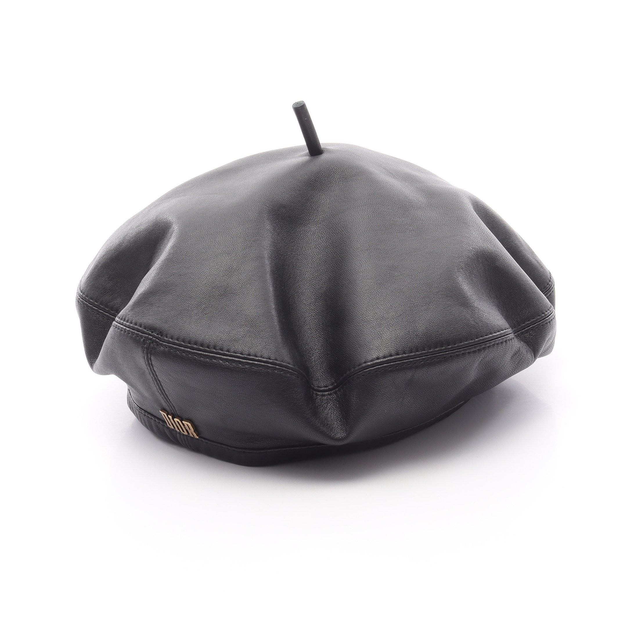 Dior Dior Dior Logo Beret Hat Leather Black Size ONE SIZE - 2 Thumbnail