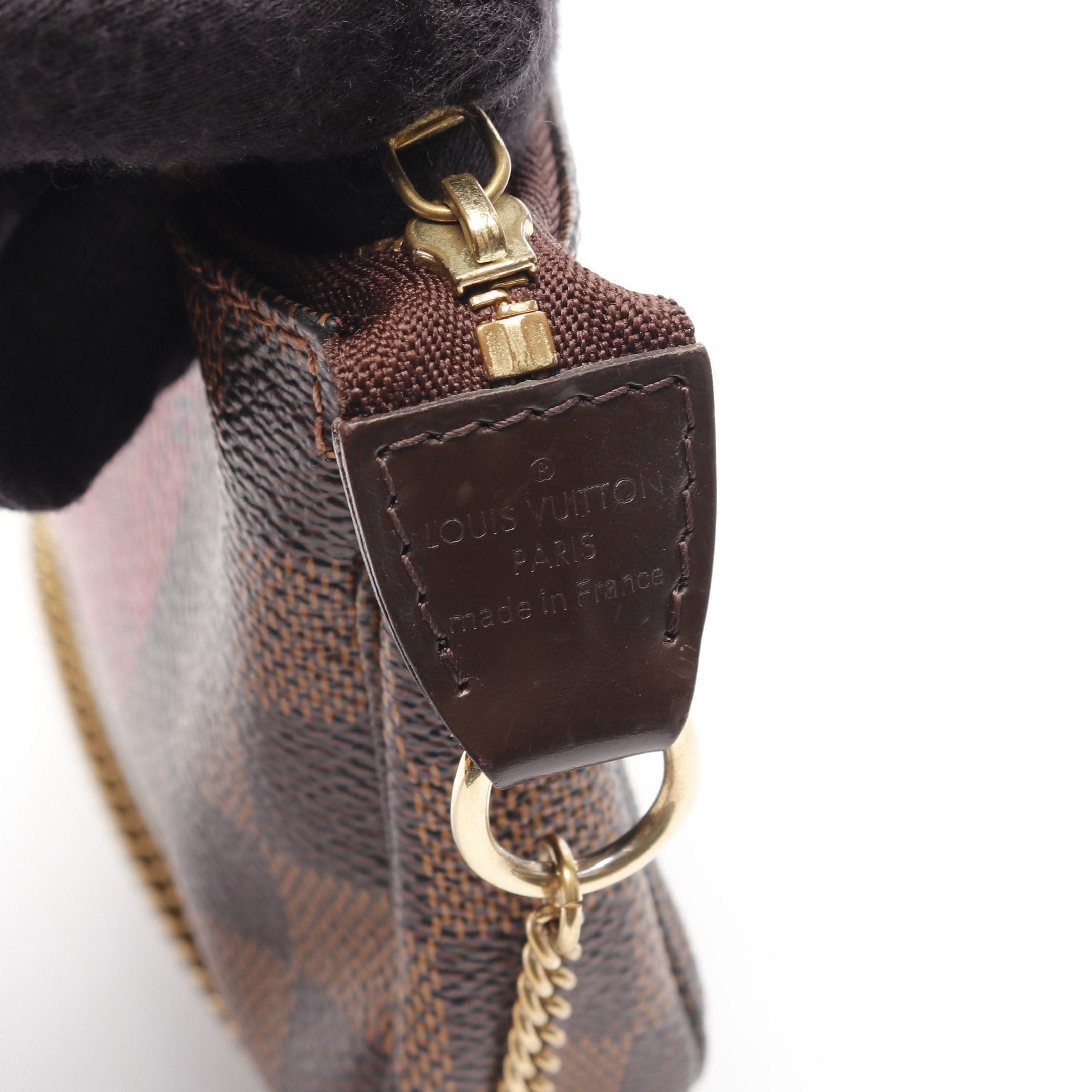 Louis Vuitton Louis Vuitton Mini Pochette Accessoires Damier Ebene Chain Handbag Leather Brown Red Size ONE SIZE - 4 Thumbnail