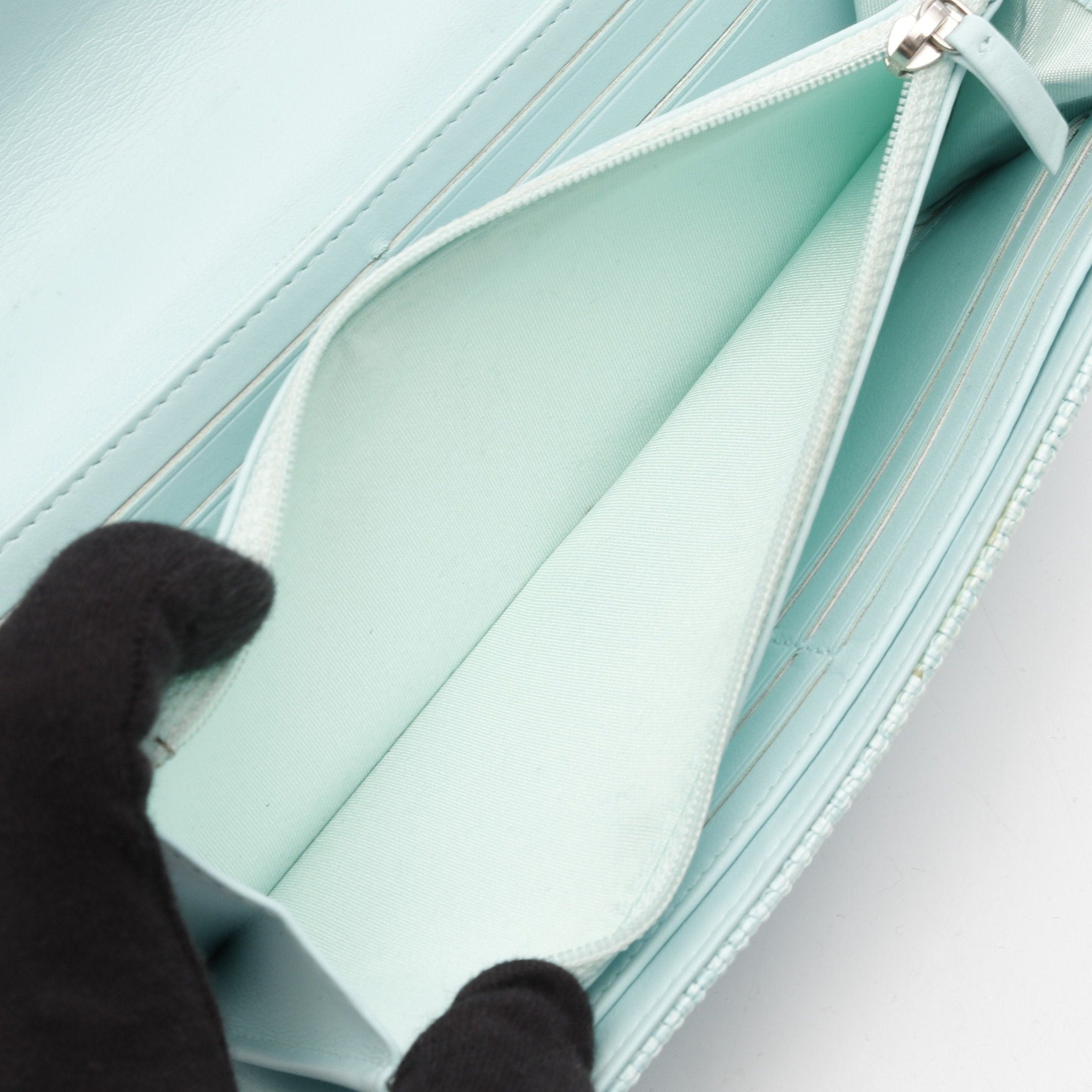 Chanel Chanel Deauville Bi-Fold Long Wallet Fabric Leather Turquoise Blue Silver Hardware Size ONE SIZE - 7 Thumbnail