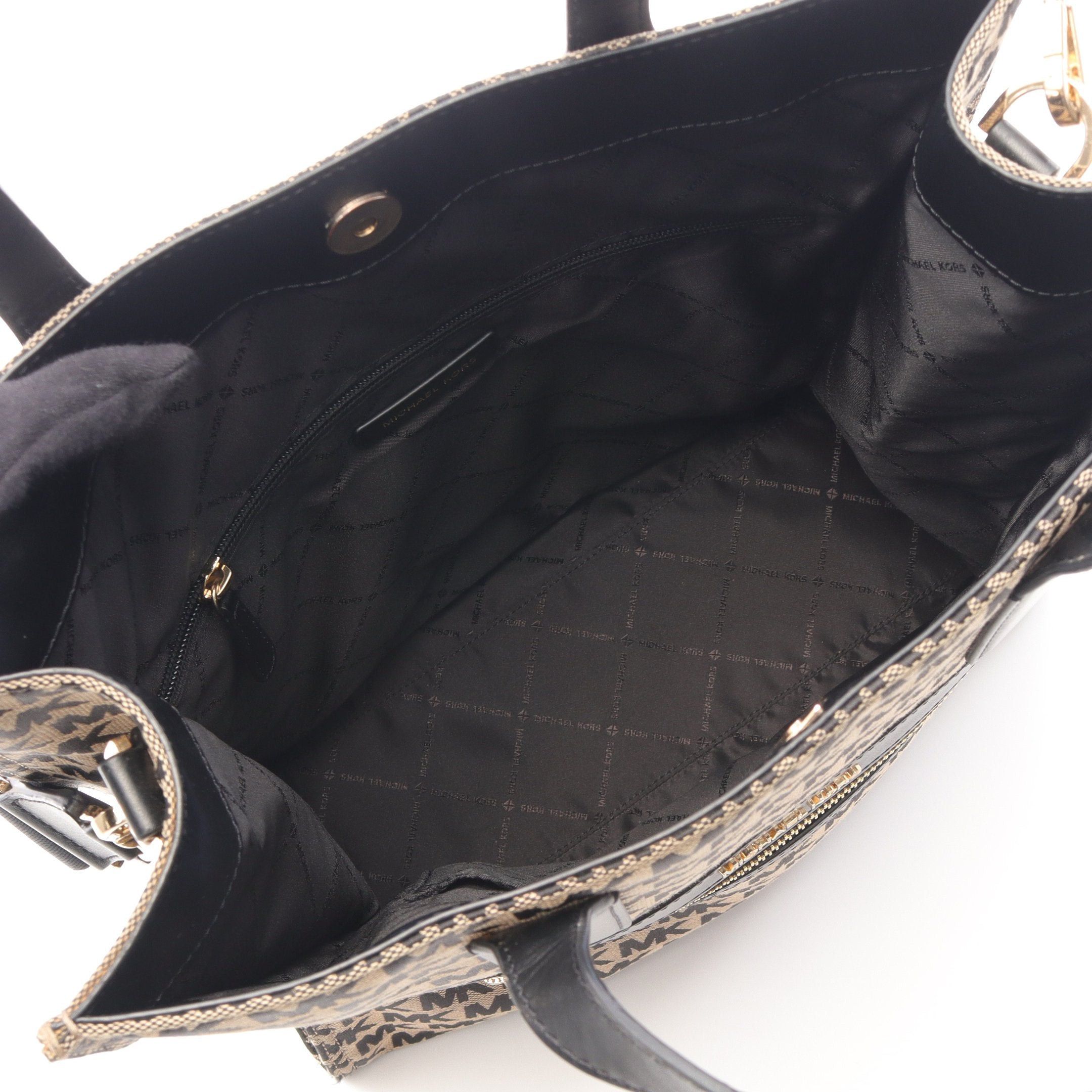 Michael Kors Michael Kors Handbag Tote Bag Canvas Leather Beige Black Logo Jacquard Size ONE SIZE - 3 Thumbnail