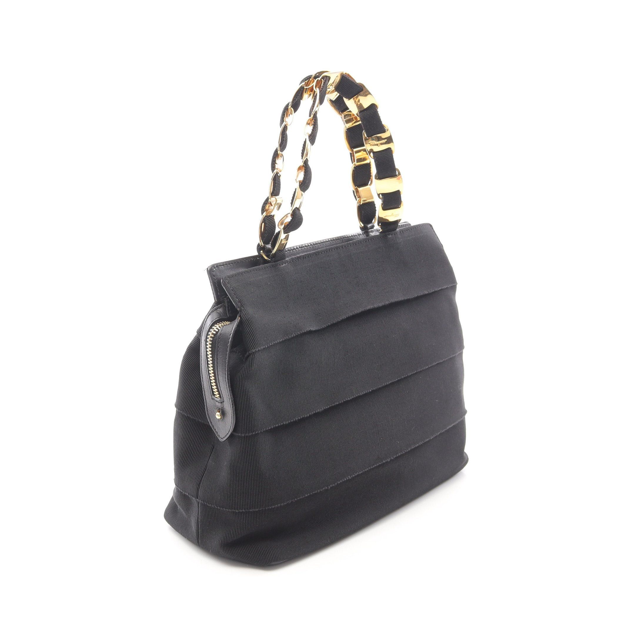 Salvatore Ferragamo Salvatore Ferragamo Vala Chain Handbag Nylon Leather Black Size ONE SIZE - 2 Thumbnail