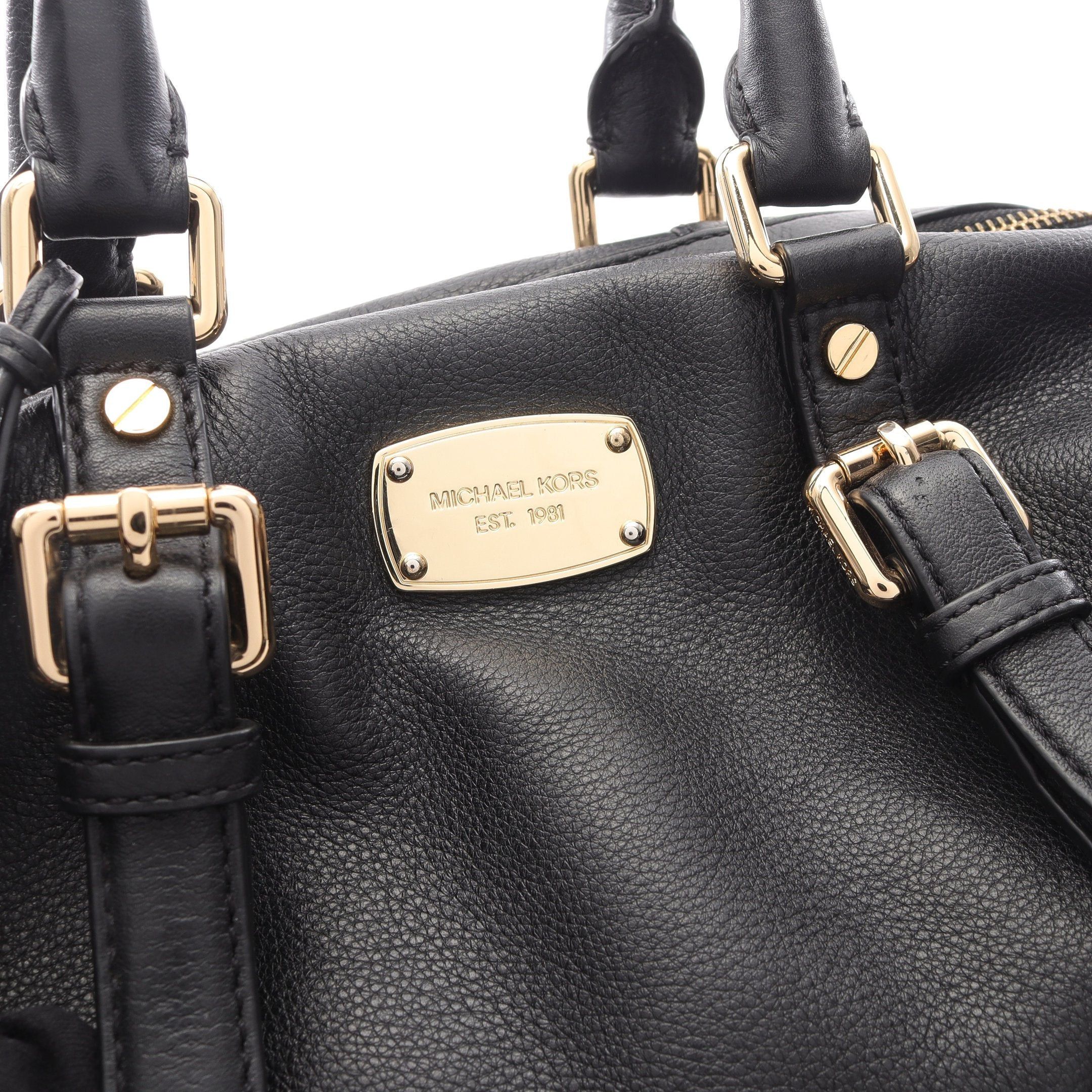 Michael Kors Michael Kors Bedford Luggage Md Satchel Handbag Leather Black Size ONE SIZE - 5 Thumbnail