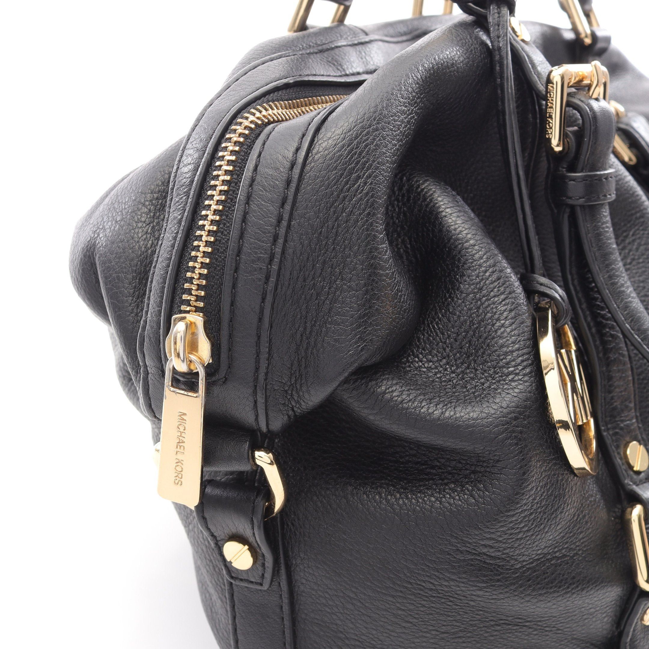 Michael Kors Michael Kors Bedford Luggage Md Satchel Handbag Leather Black Size ONE SIZE - 6 Thumbnail
