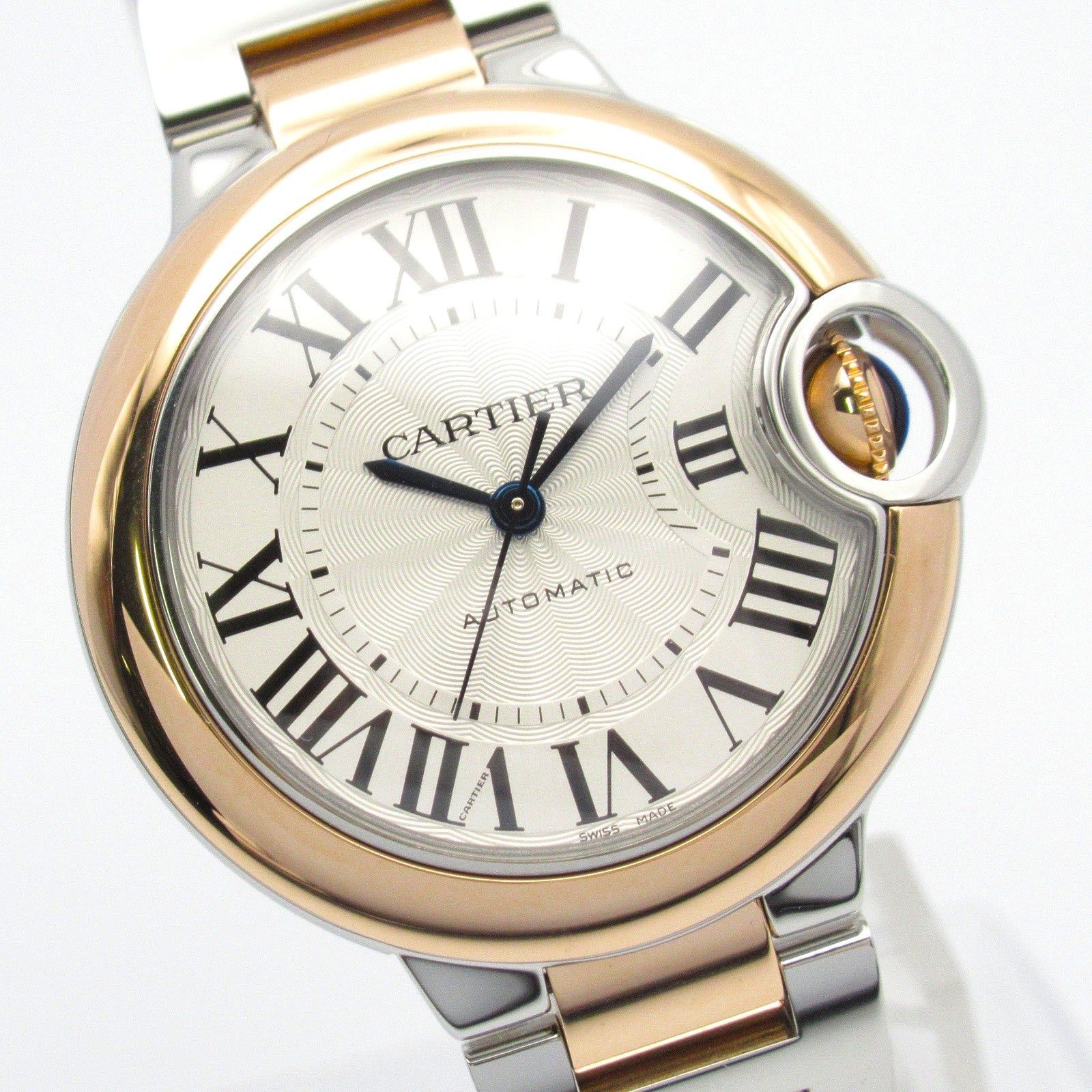 Cartier Baron Blue Boys Watch Automatic Winding K18Pg (Pink Gold) Stainless Steel Silver